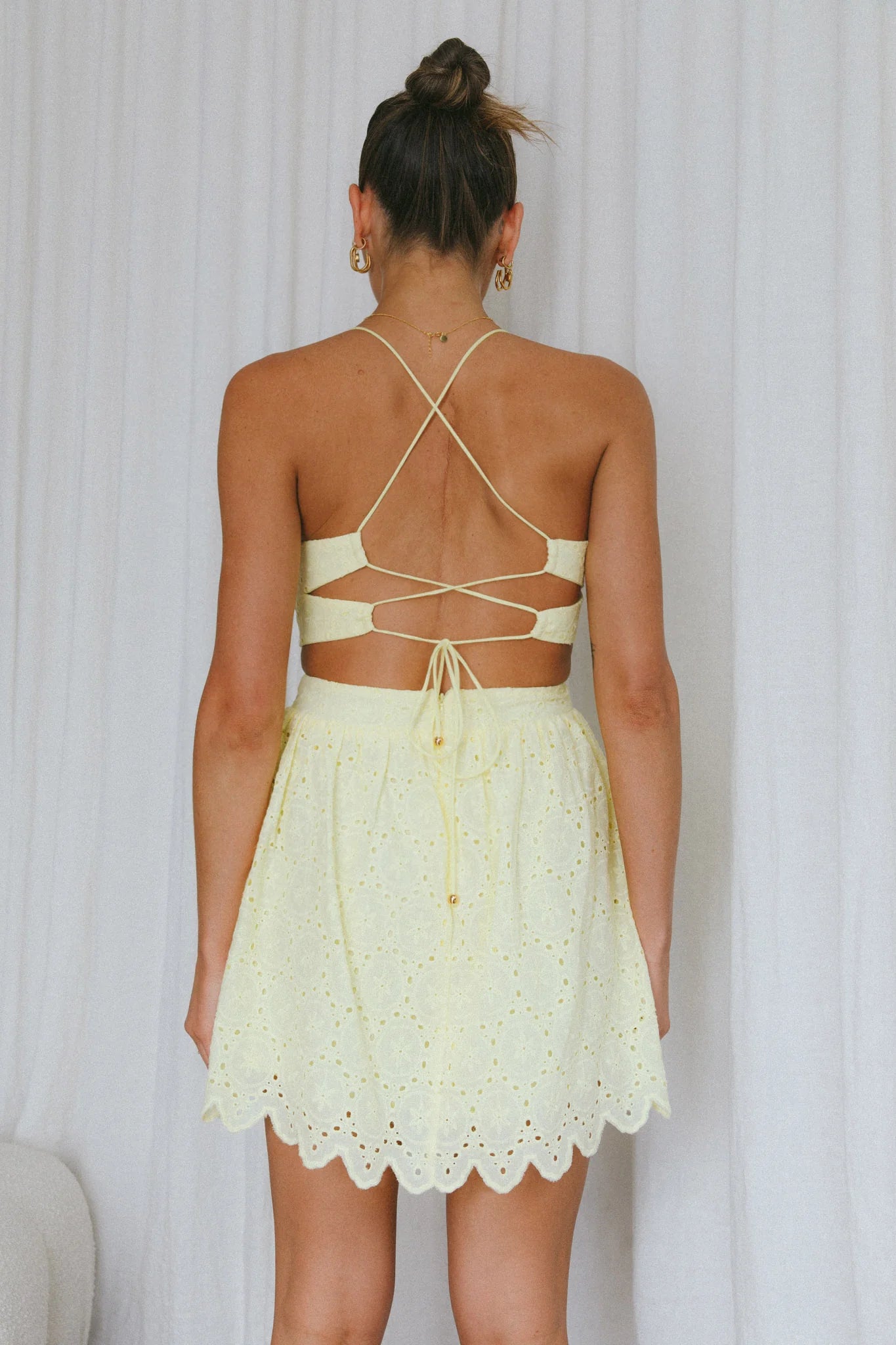 Sloane Eyelet Embroidery Cut-Out Mini Dress Lemon