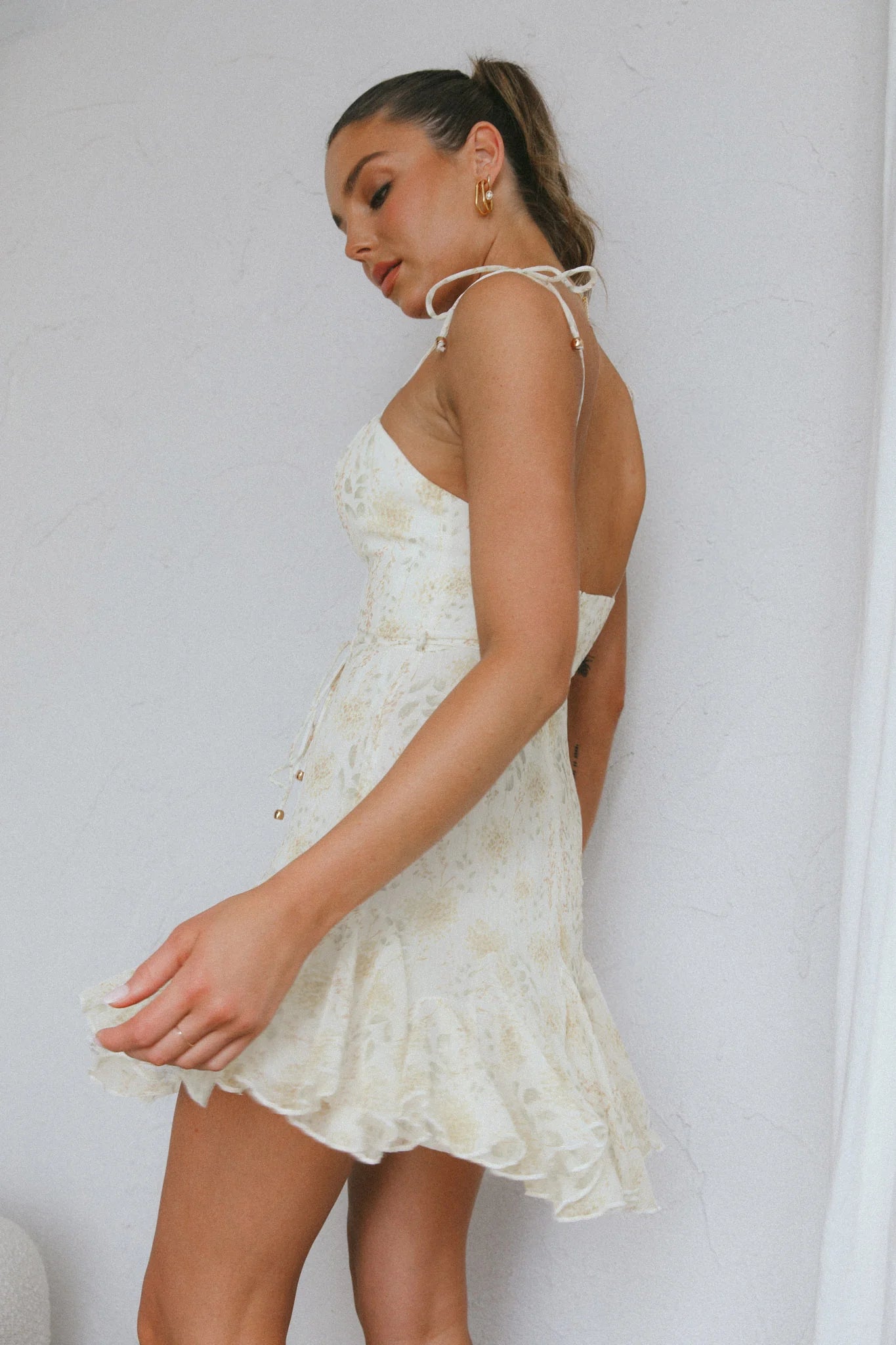 Charliza String Tie Godet Hem Dress Floral Mint