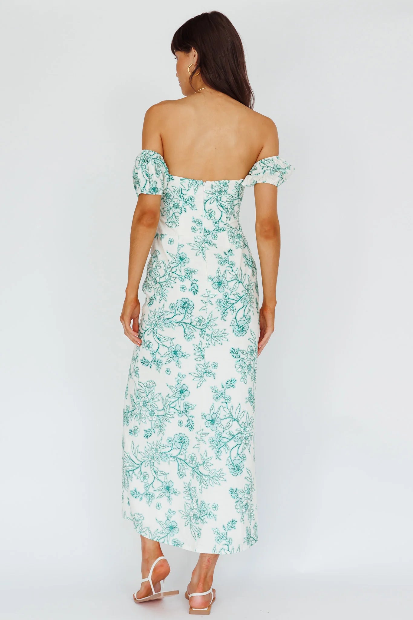 Olivier Off-Shoulder Midi Dress Floral Green