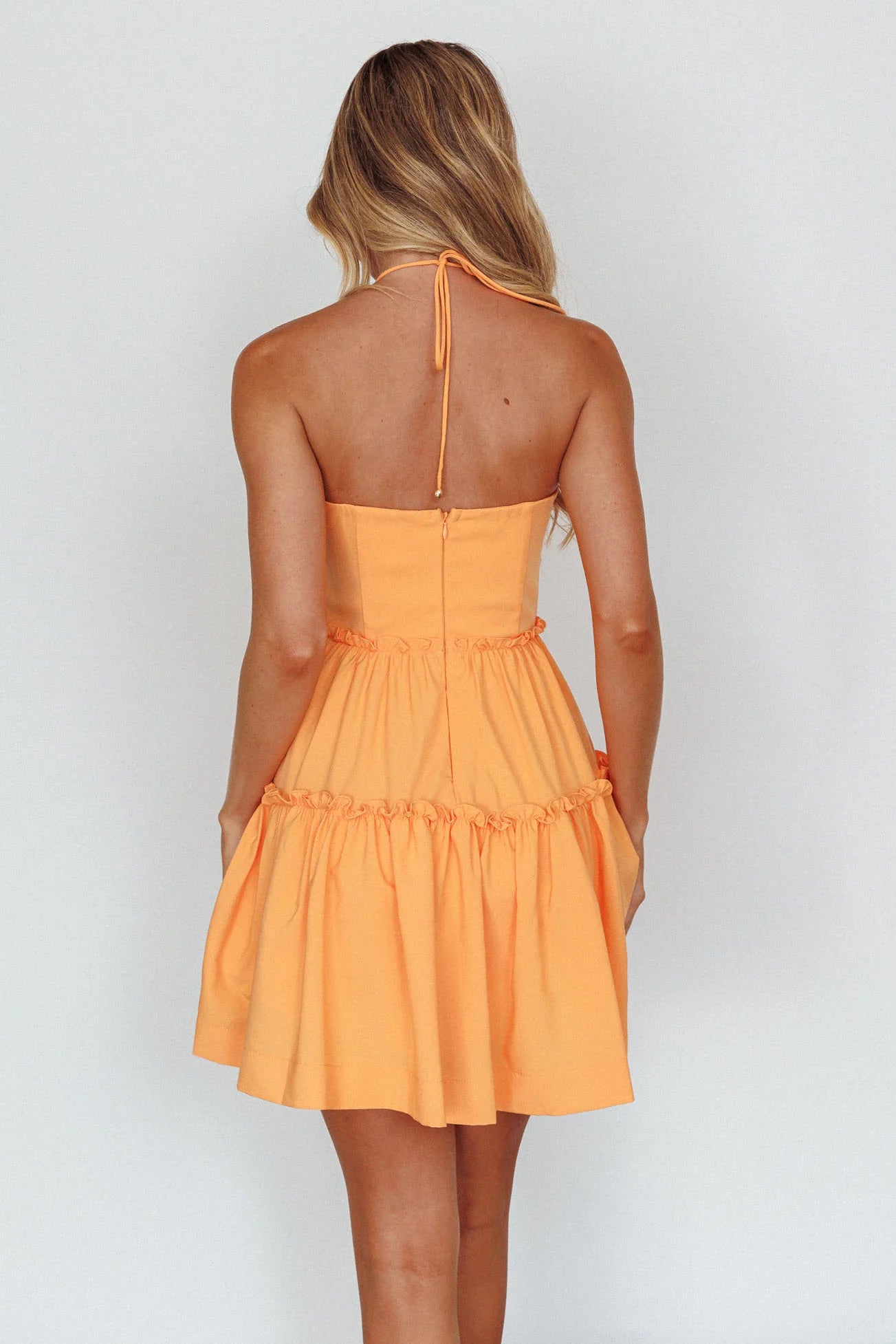 Sherbet Sunset Tied Neck Mini Dress Orange