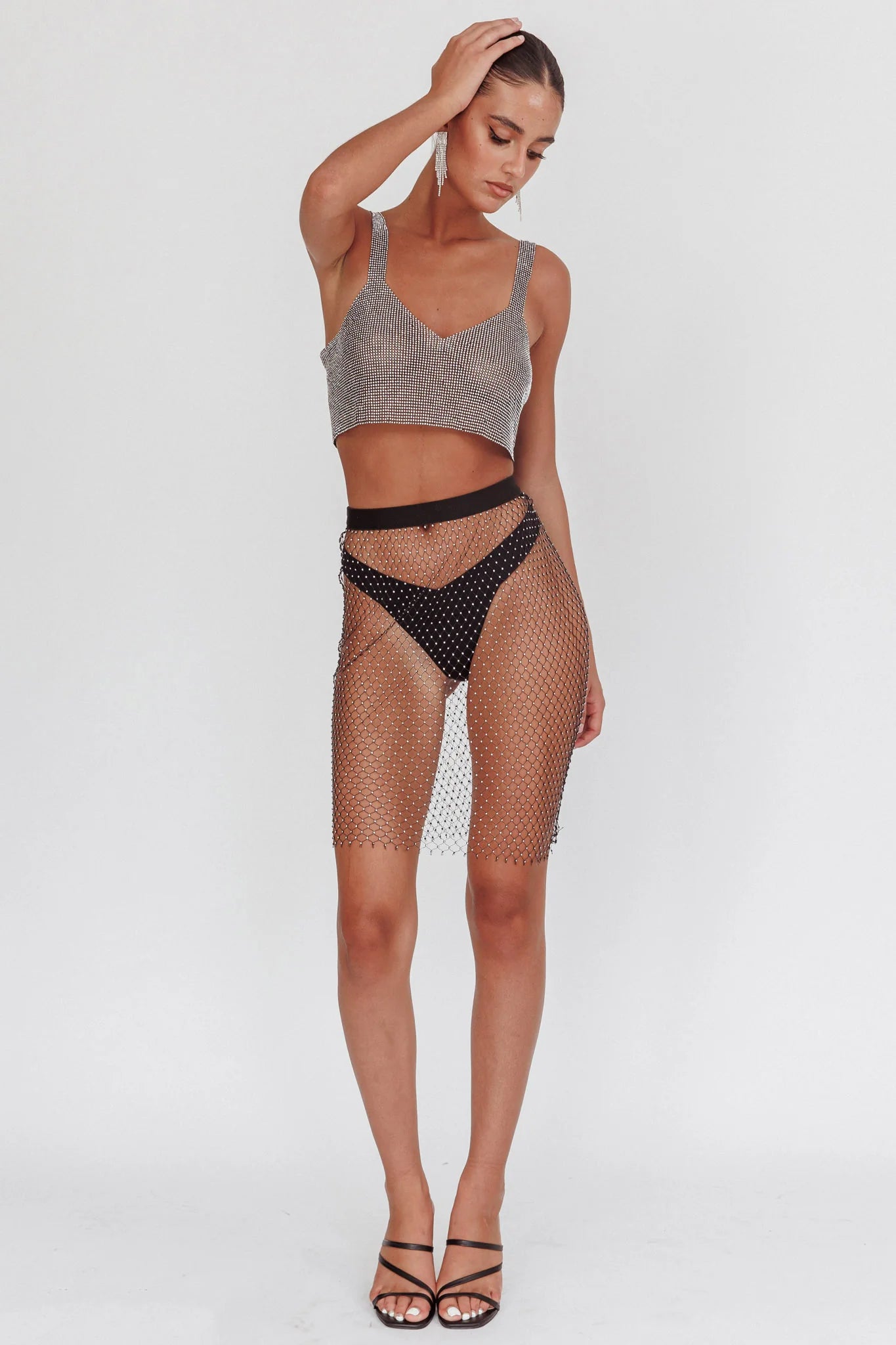 Star Rise Diamante Fishnet Skirt Black