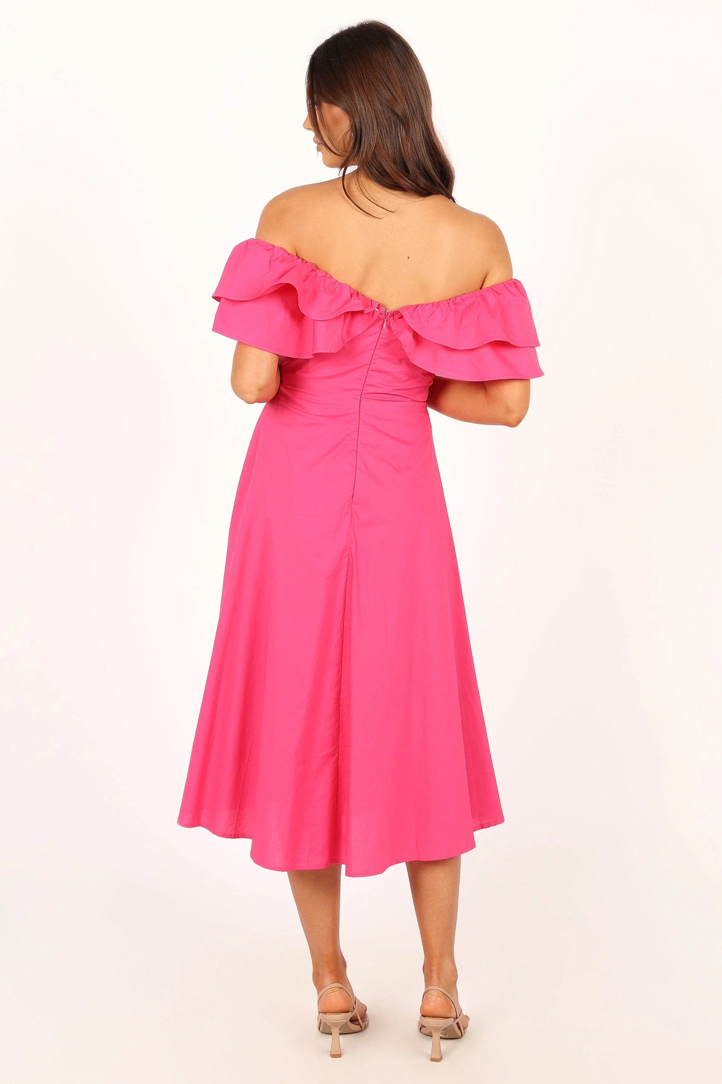 Cabo Frill Sleeve Midi Dress - Magenta