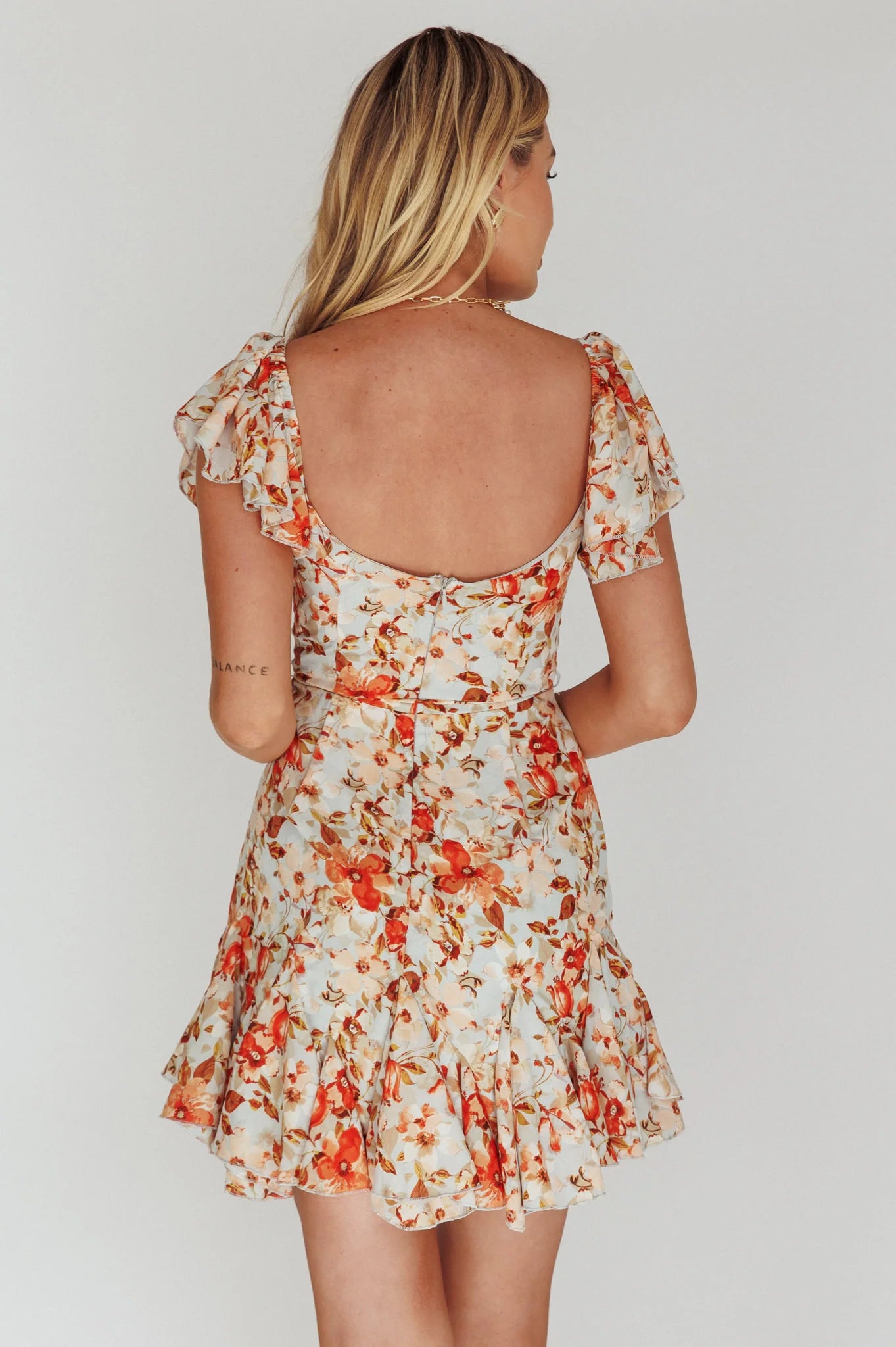 Diandre Godet Hem Mini Dress Floral Orange