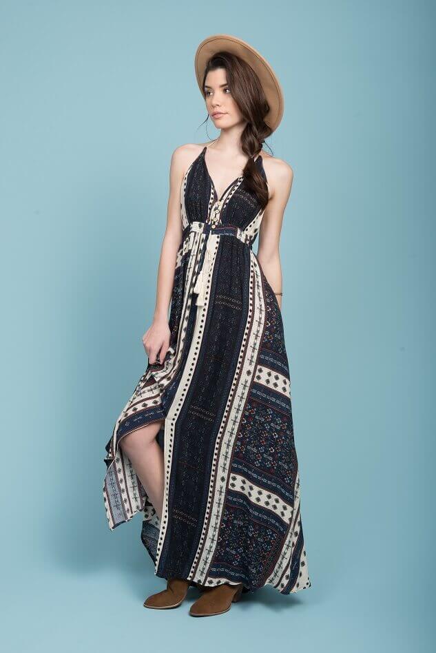 Romani Open Back Maxi Dress Navy