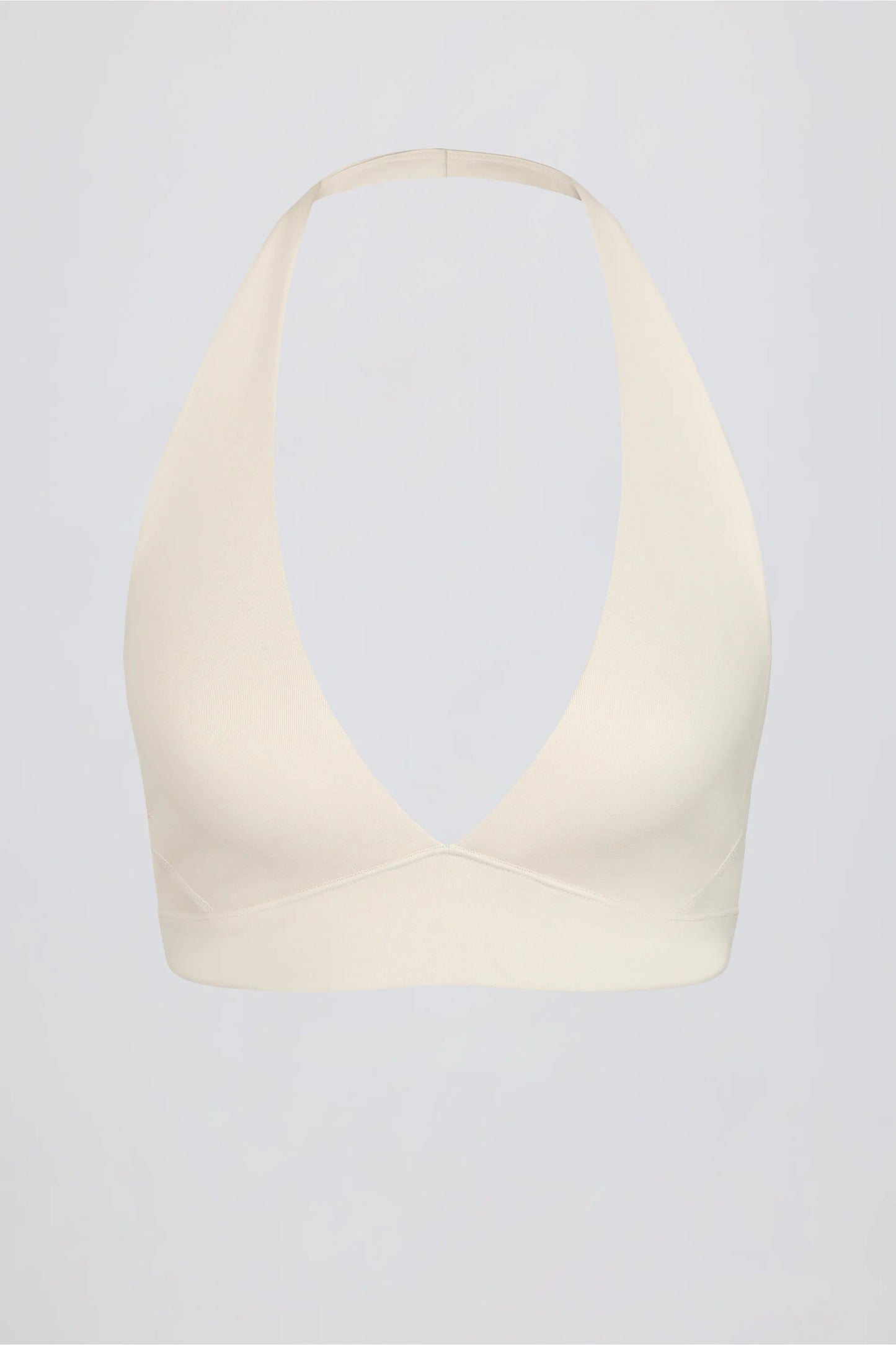 Brushed Jersey V-Neck Sports Bra in Ivory Marl