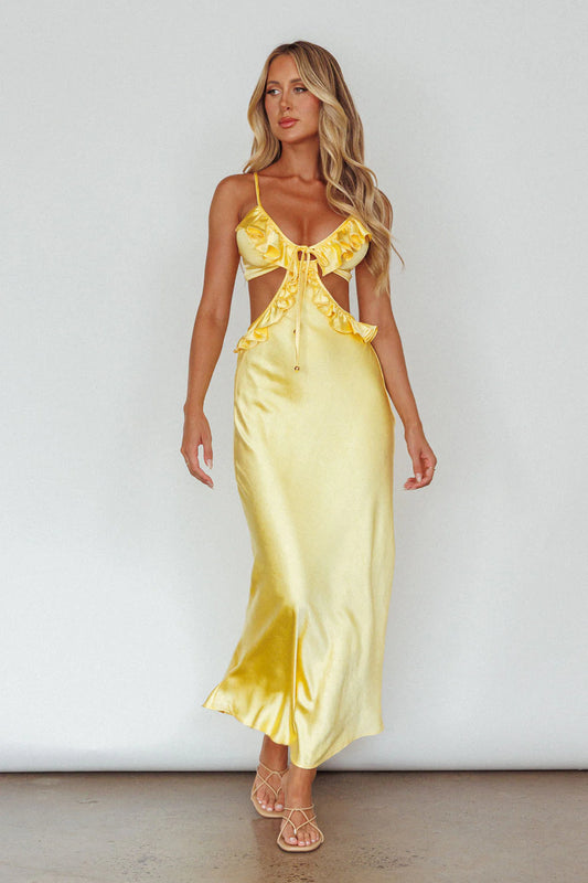 Stole My Heart Frill Trim Maxi Dress Yellow