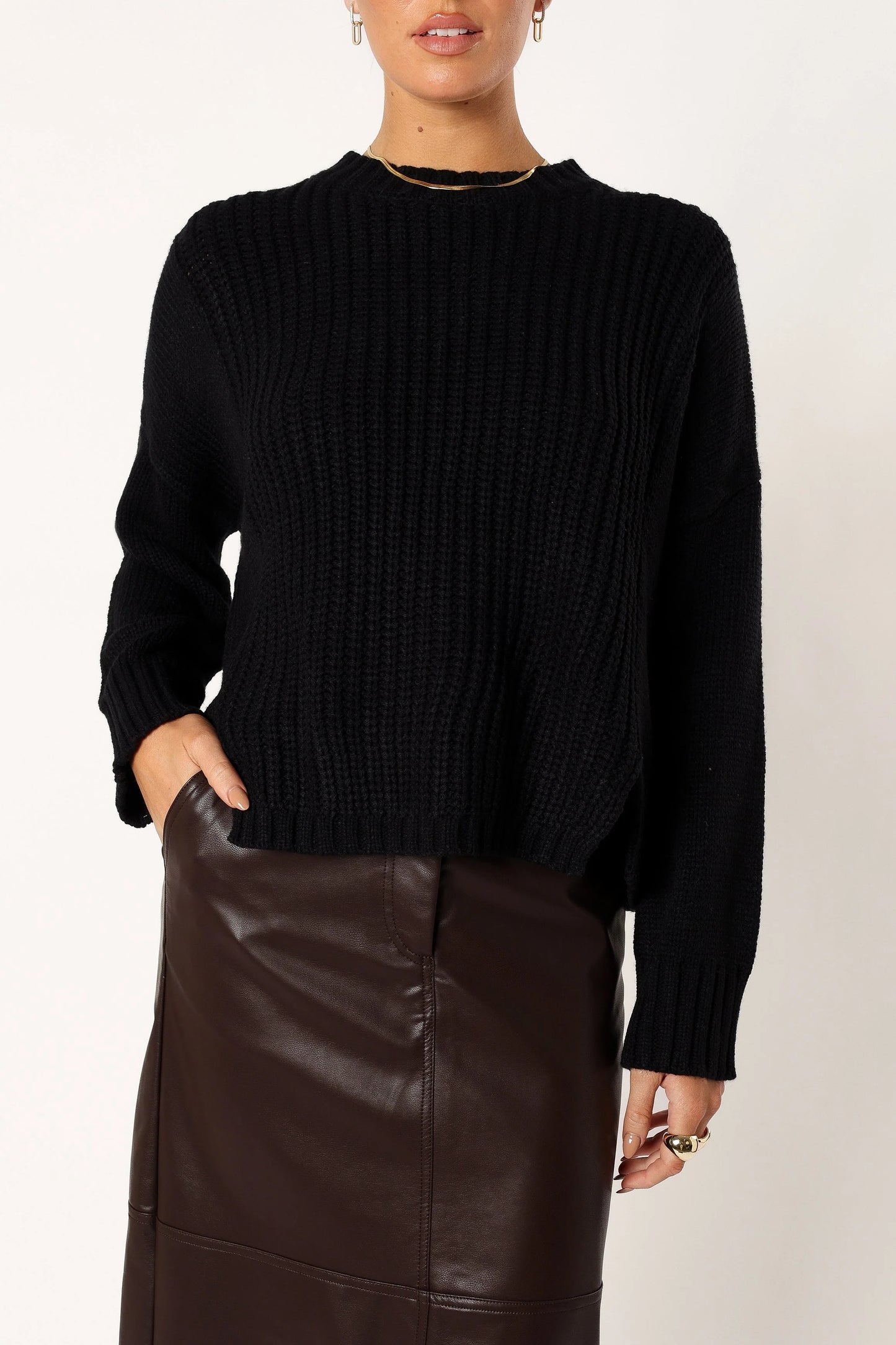 Arlette Textured Knit Sweater - Black
