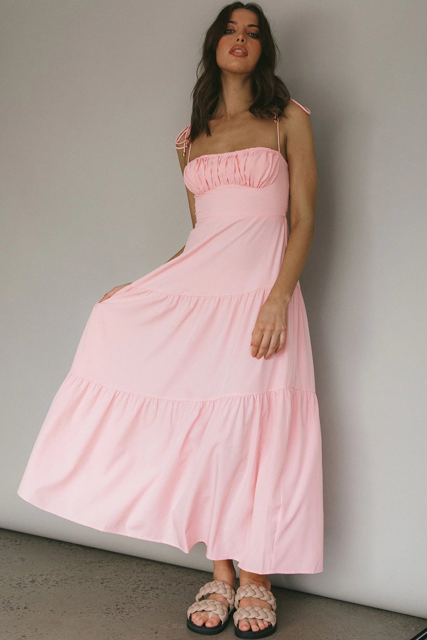 New Light Tied Shoulder Maxi Dress Blush