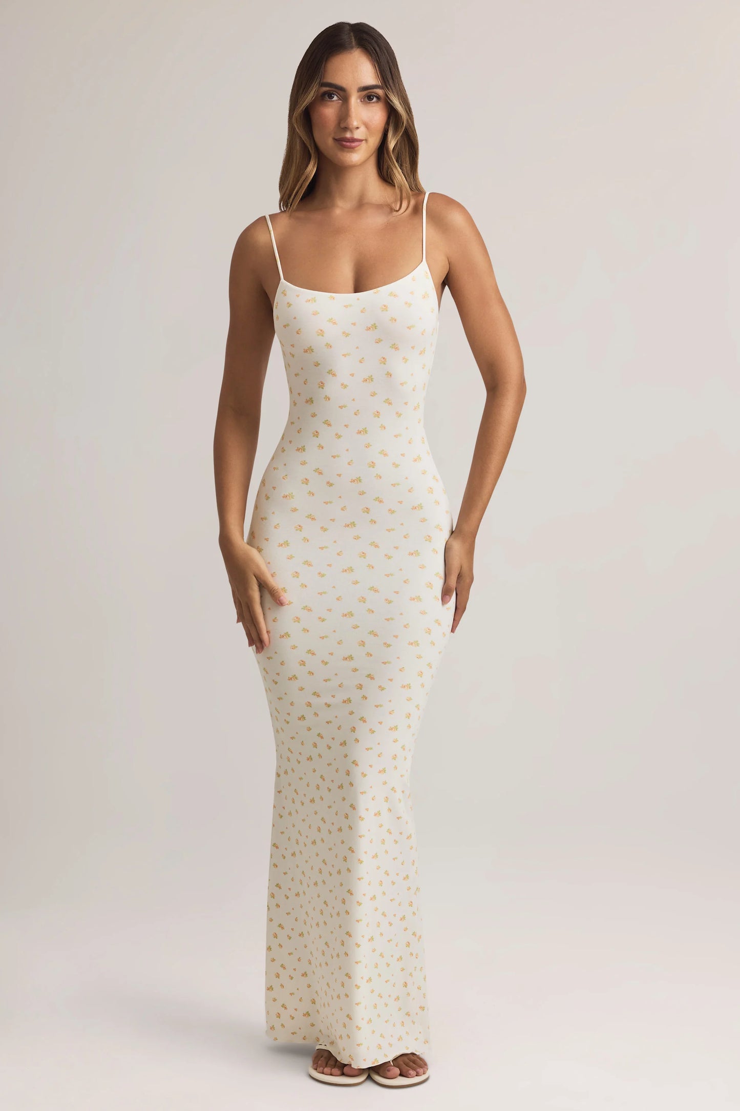 Modal Scoop-Neck Strappy Maxi Dress in Floral Print