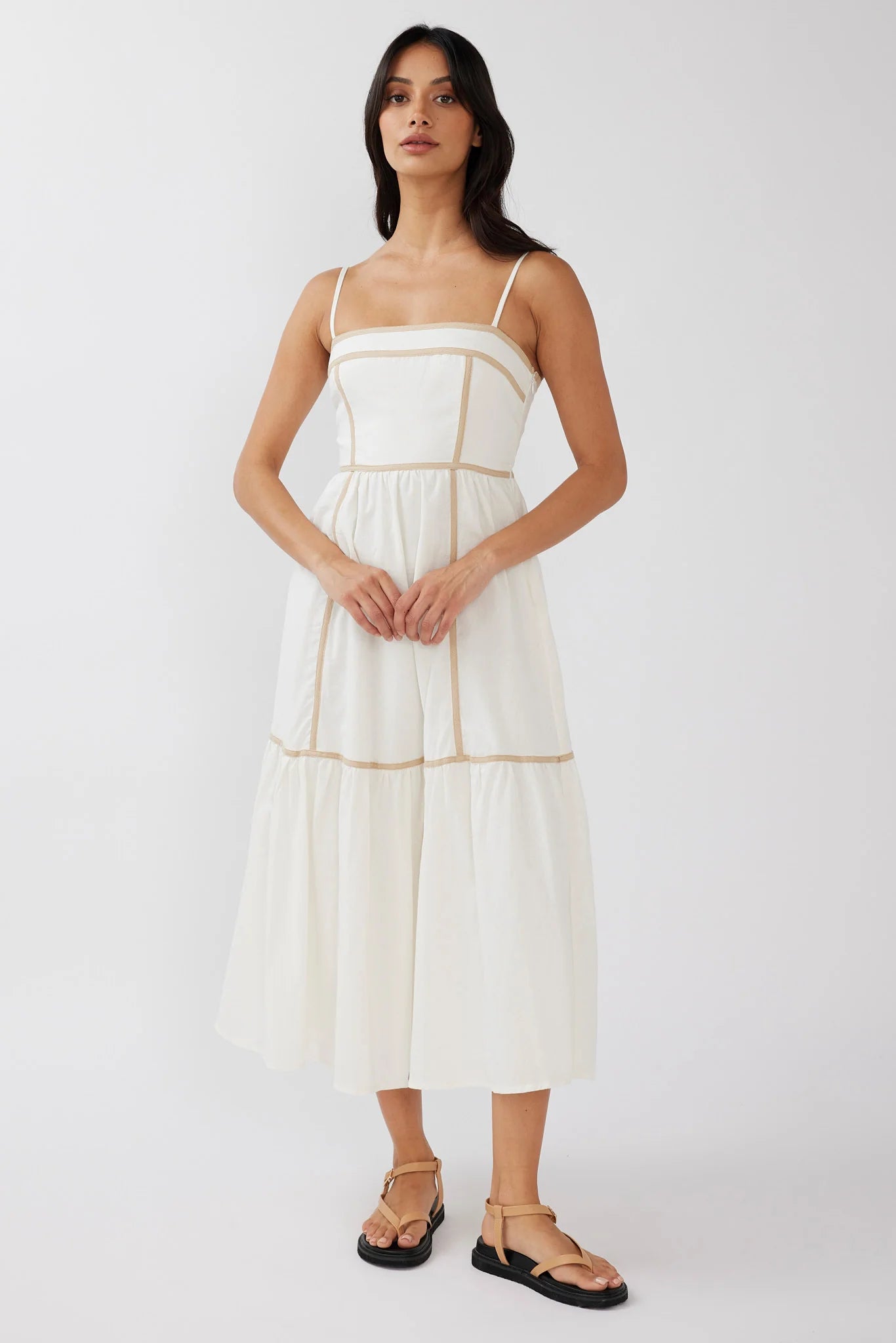 Confidante Piping Trim Midi Dress White