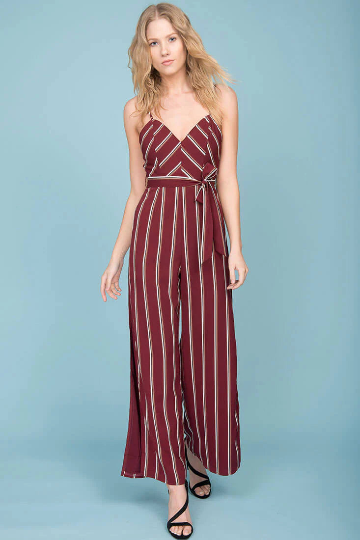 Kallie Striped Jumpsuit Wine