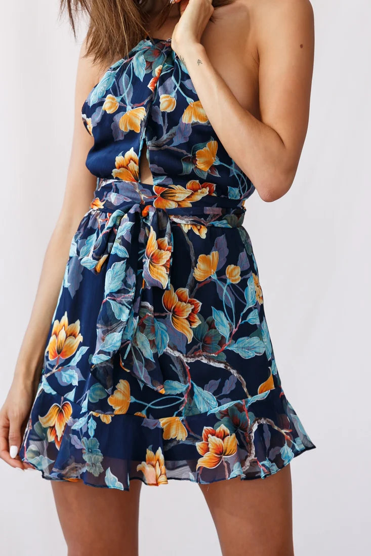 Bula Halterneck Open Back Dress Blue