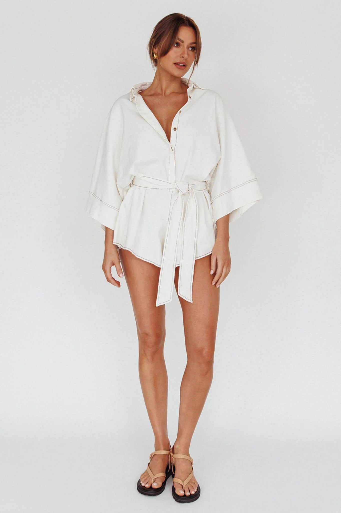 Daytona Beach Long Sleeve Shirt Romper White