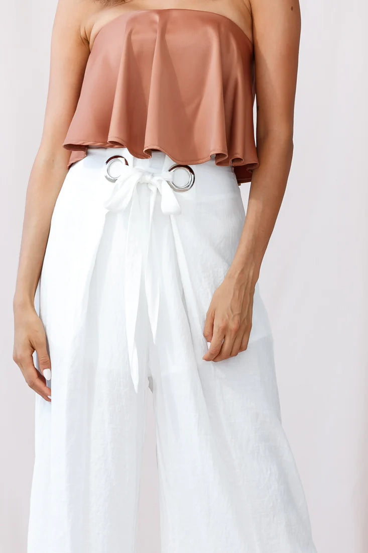 Saigon Wide Leg Eyelet Pants White