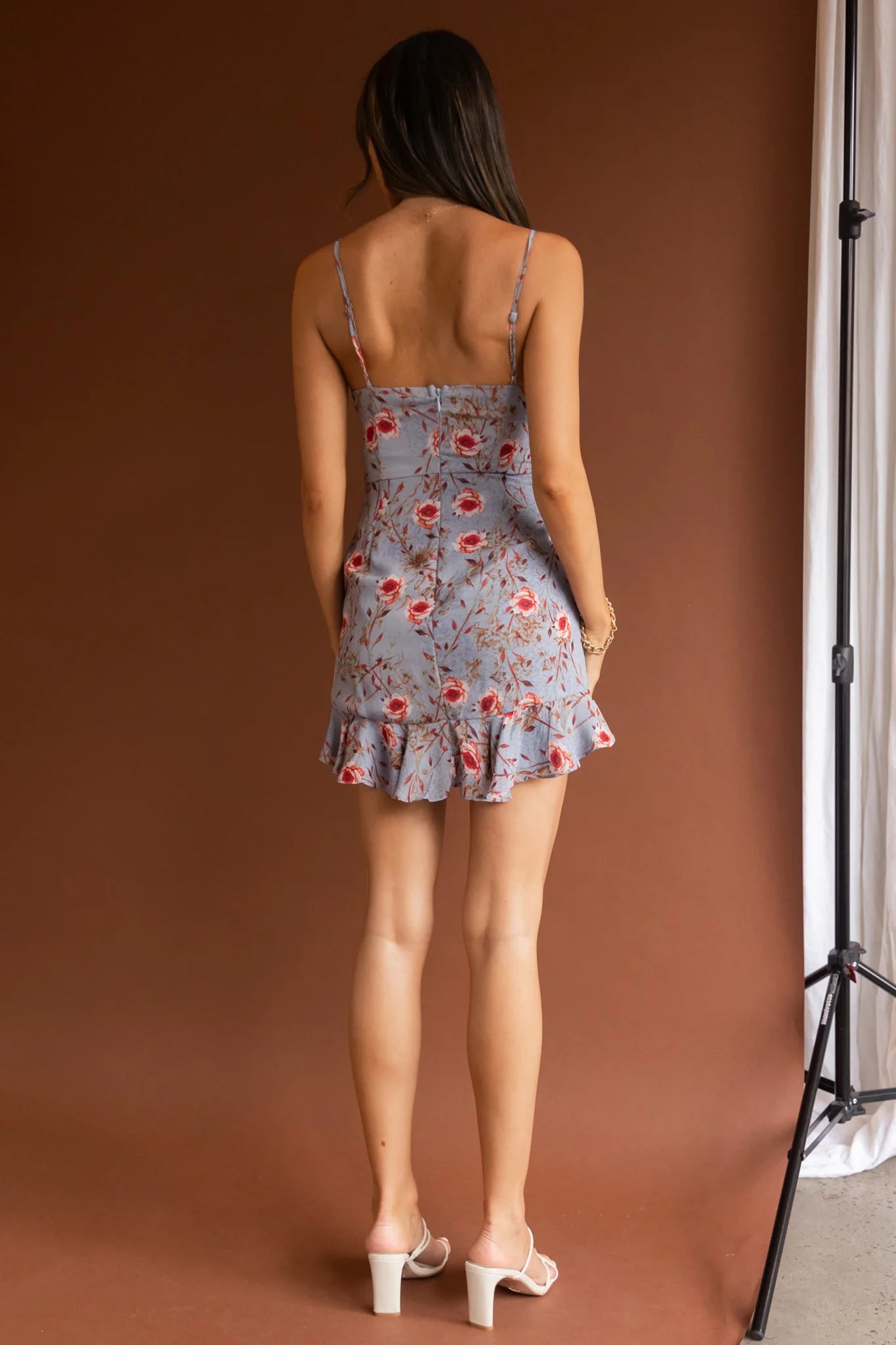 First Light Cami Strap Ruched Dress Floral Blue