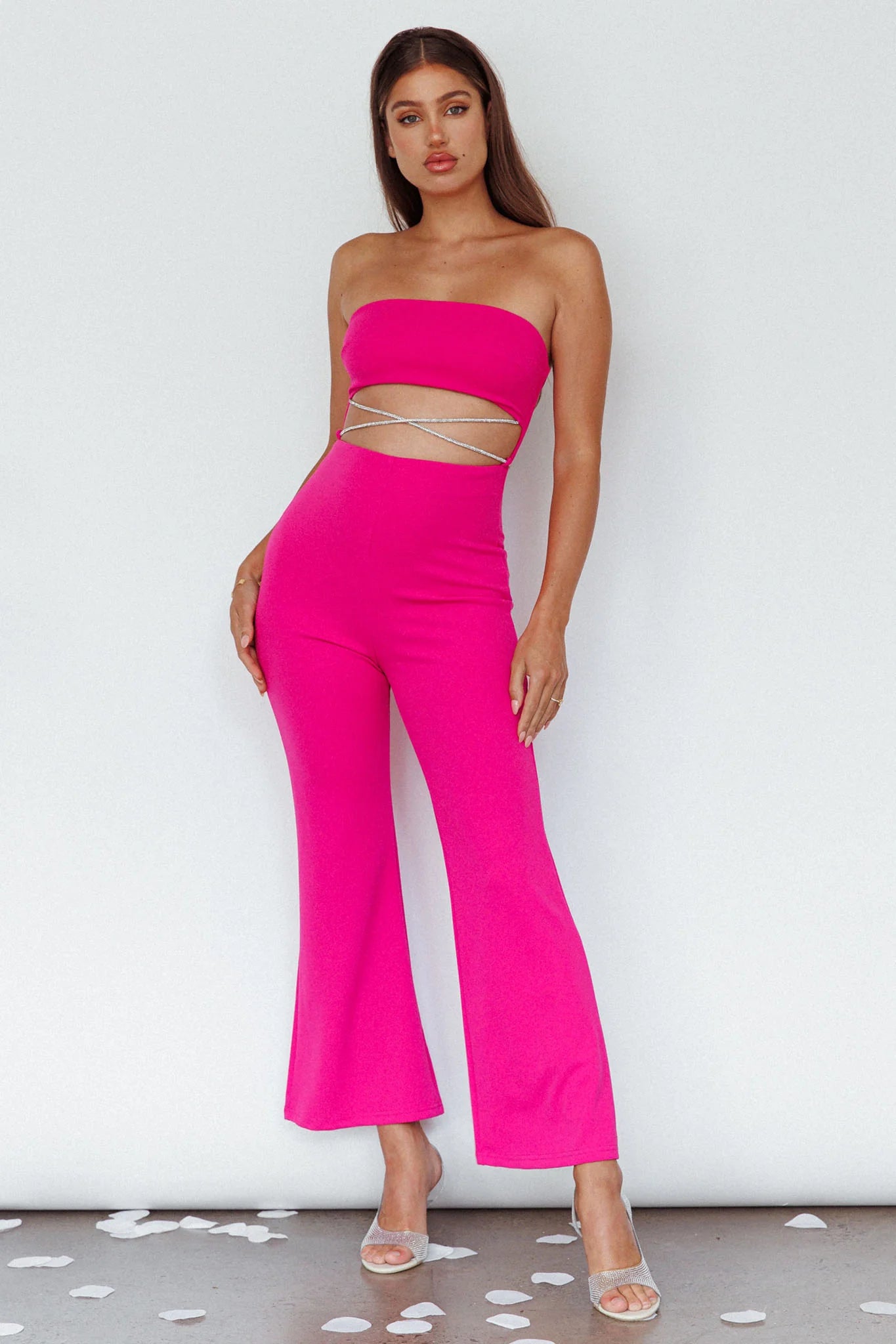Nohemi Strapless Diamante Jumpsuit Fuchsia