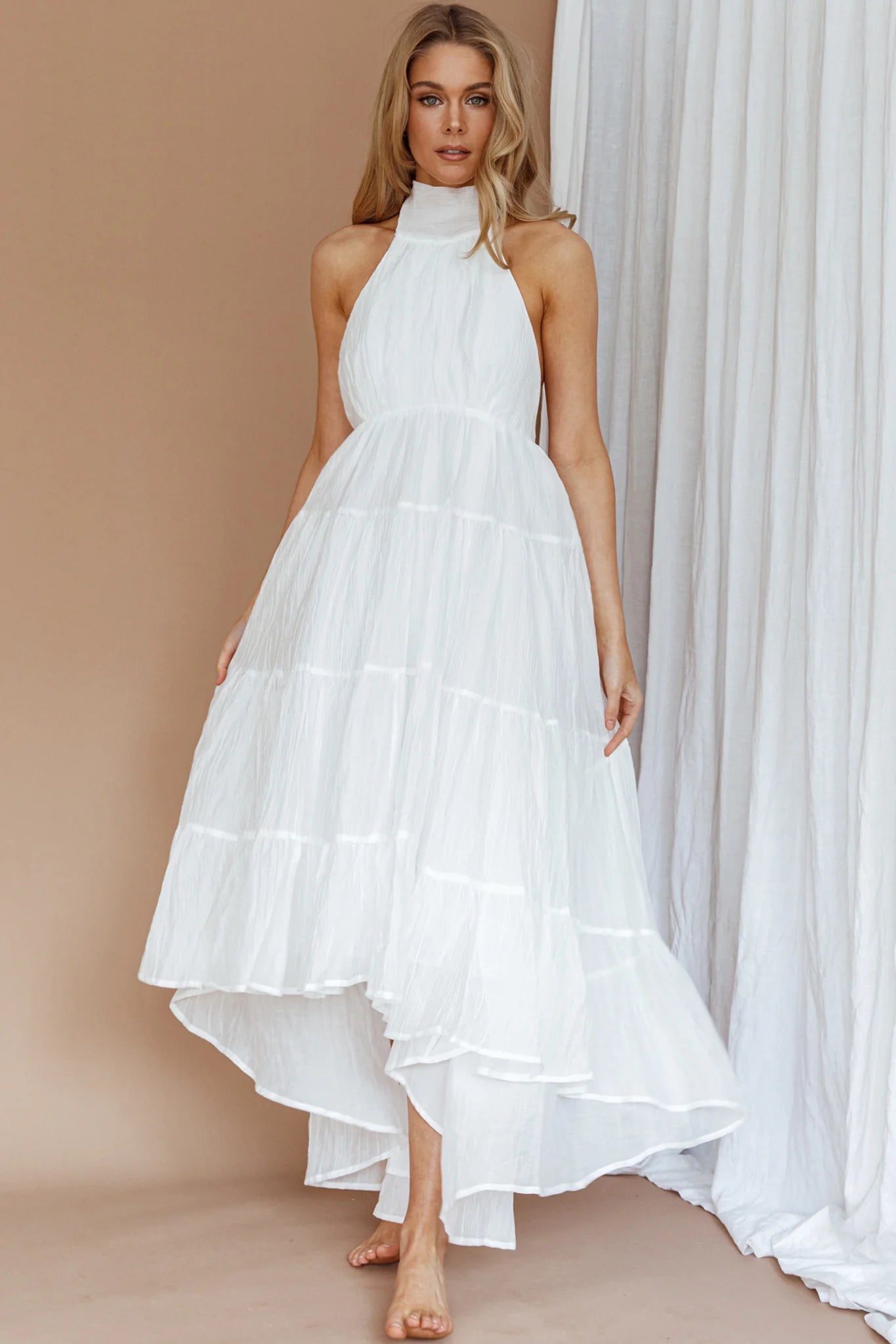 South Haven Halter Midi Dress White