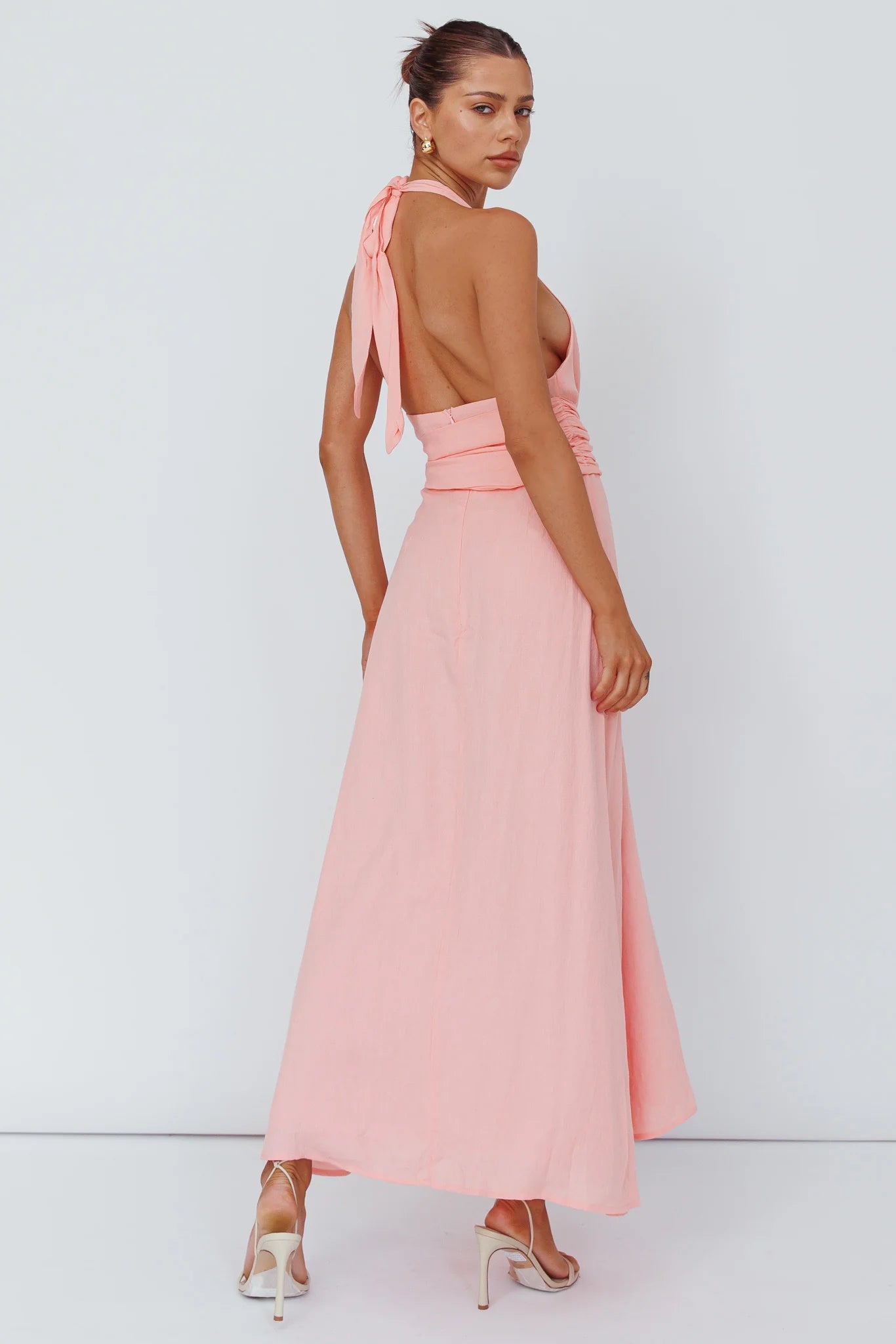 Spring Feels Halterneck Belt Maxi Dress Peach