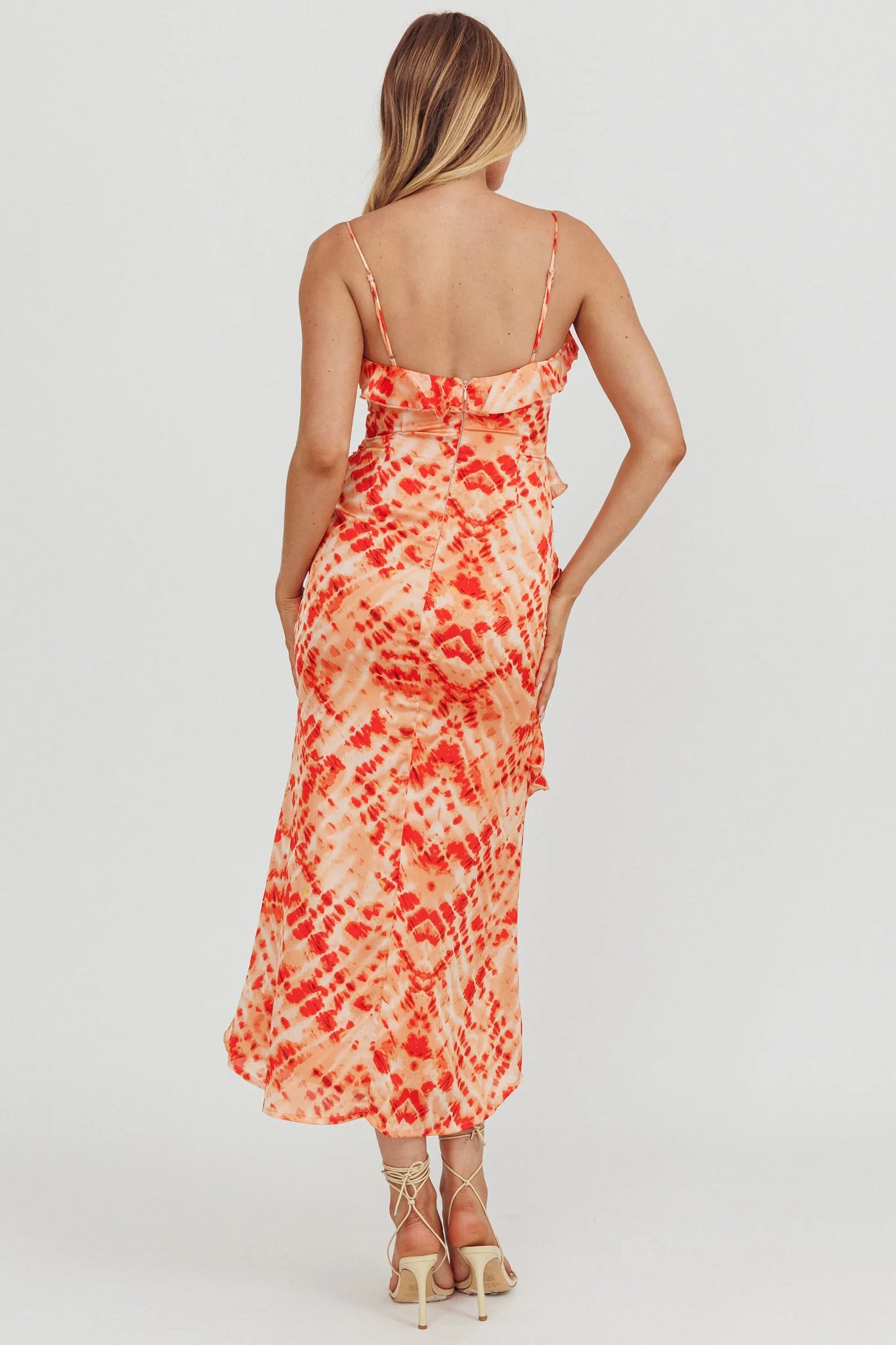 Silvana Frill Trim Midi Dress Orange