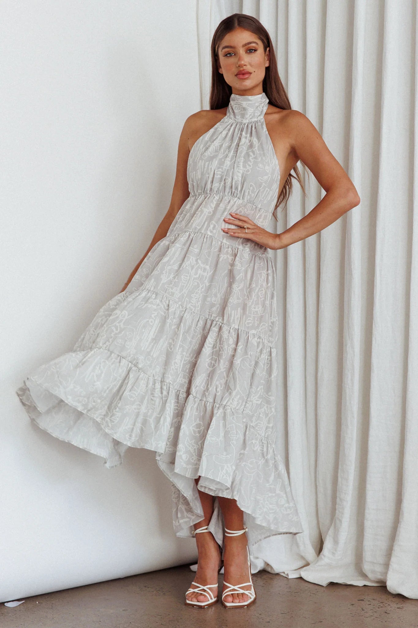 South Haven Halter Midi Dress Floral Beige