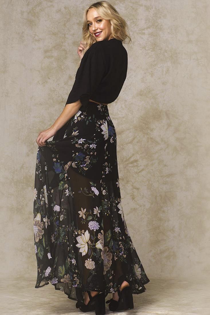 Riley High Slit Button Up Skirt Black