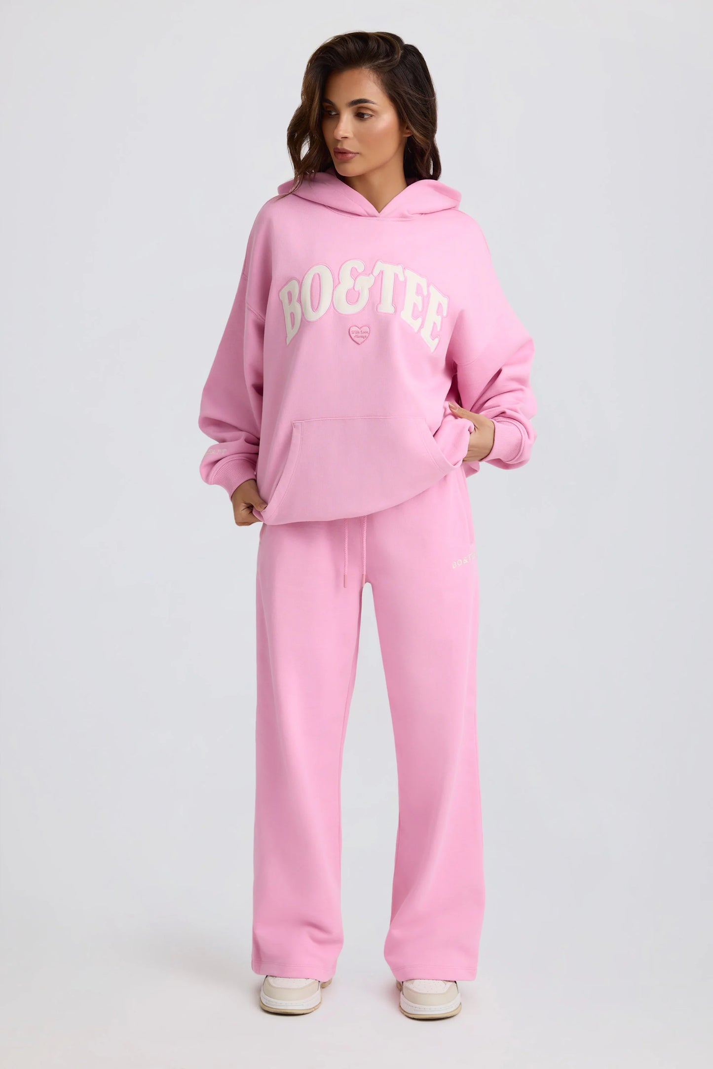 Soft Cotton Jersey Mid-Rise Wide-Leg Joggers in Baby Pink