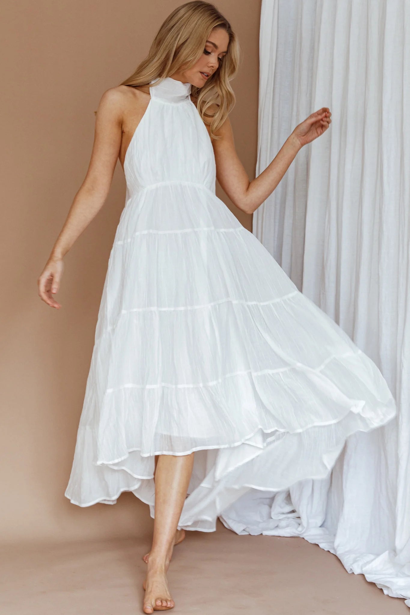 South Haven Halter Midi Dress White