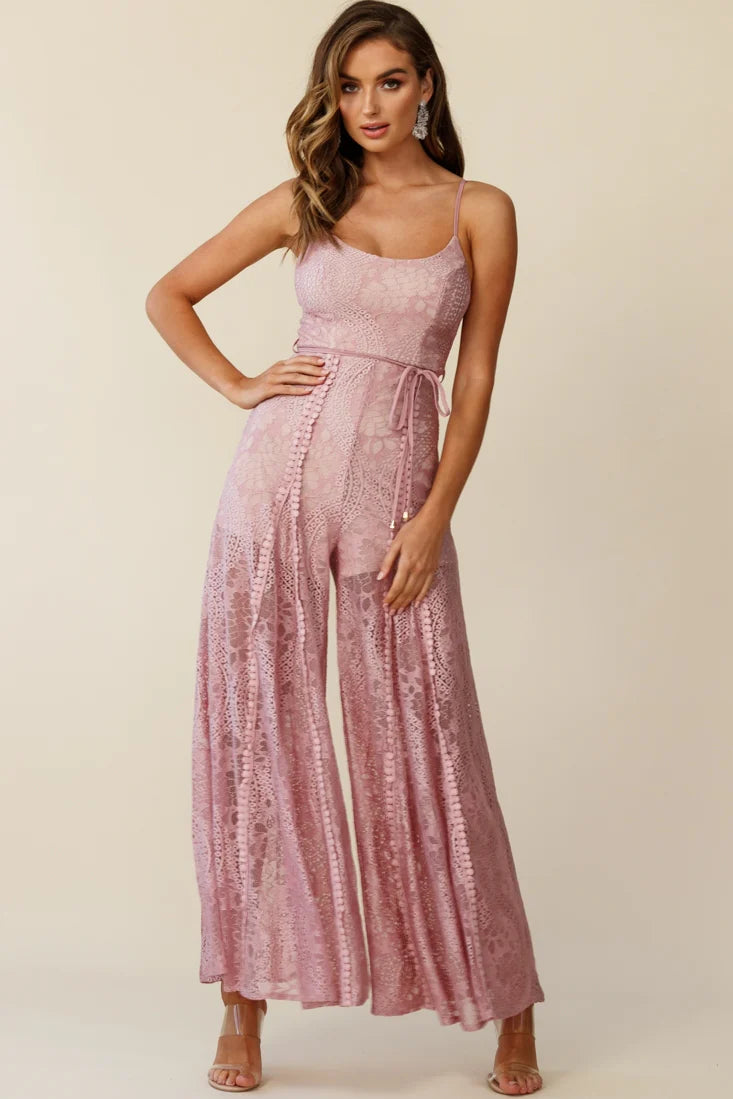 Palm Springs Lace Jumpsuit Blush Pink