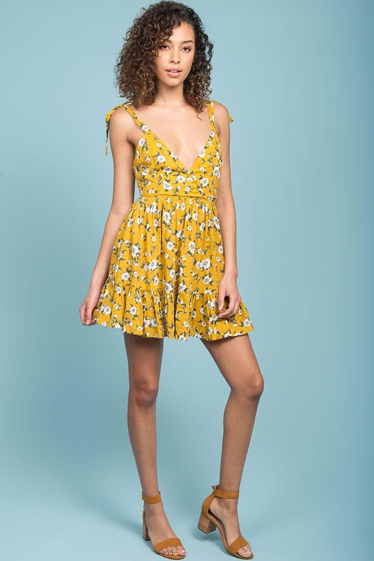 Elin Ruffled Casual Fall Dress Yellow
