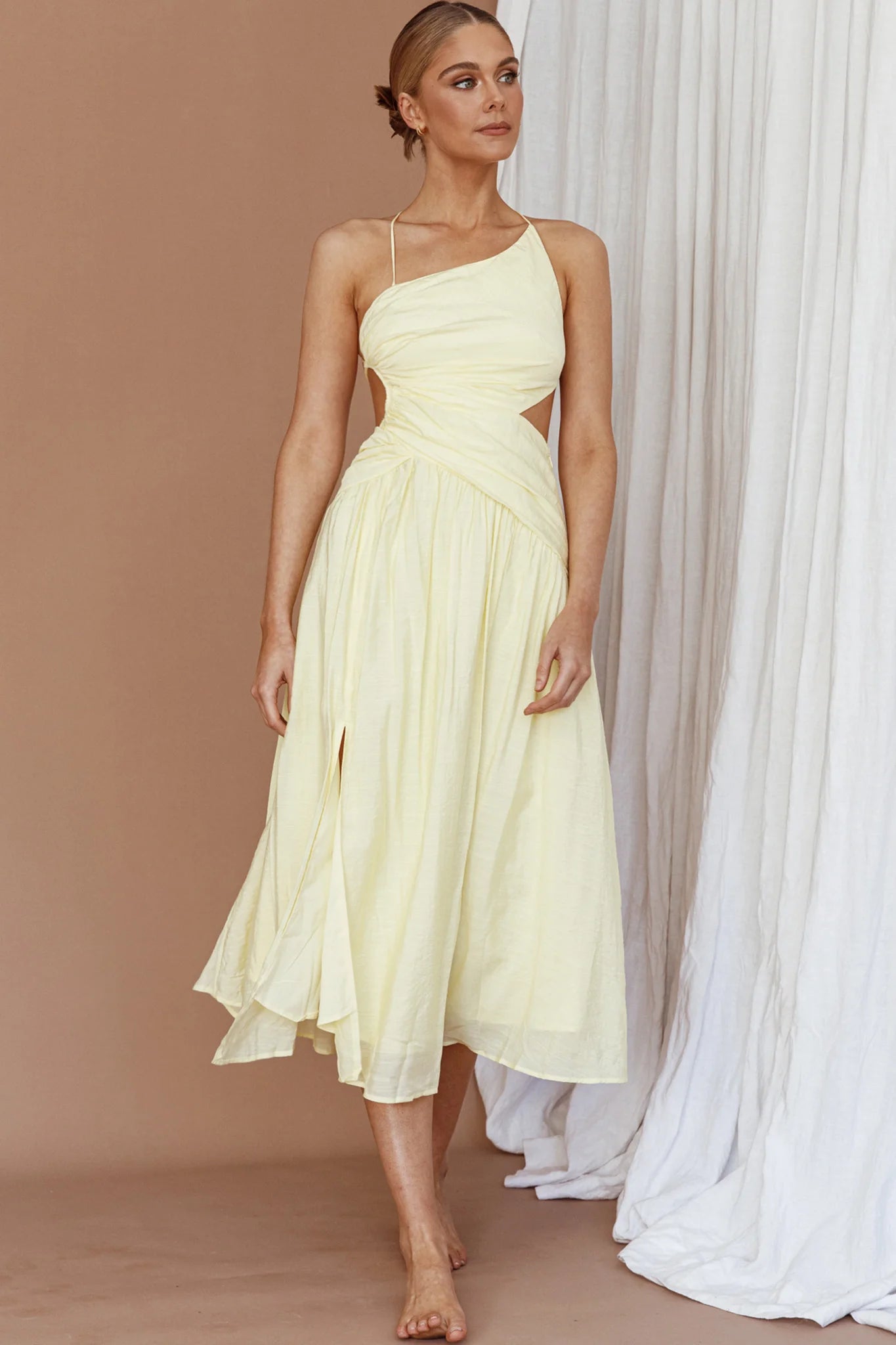 Destination Open Back Midi Dress Lemon