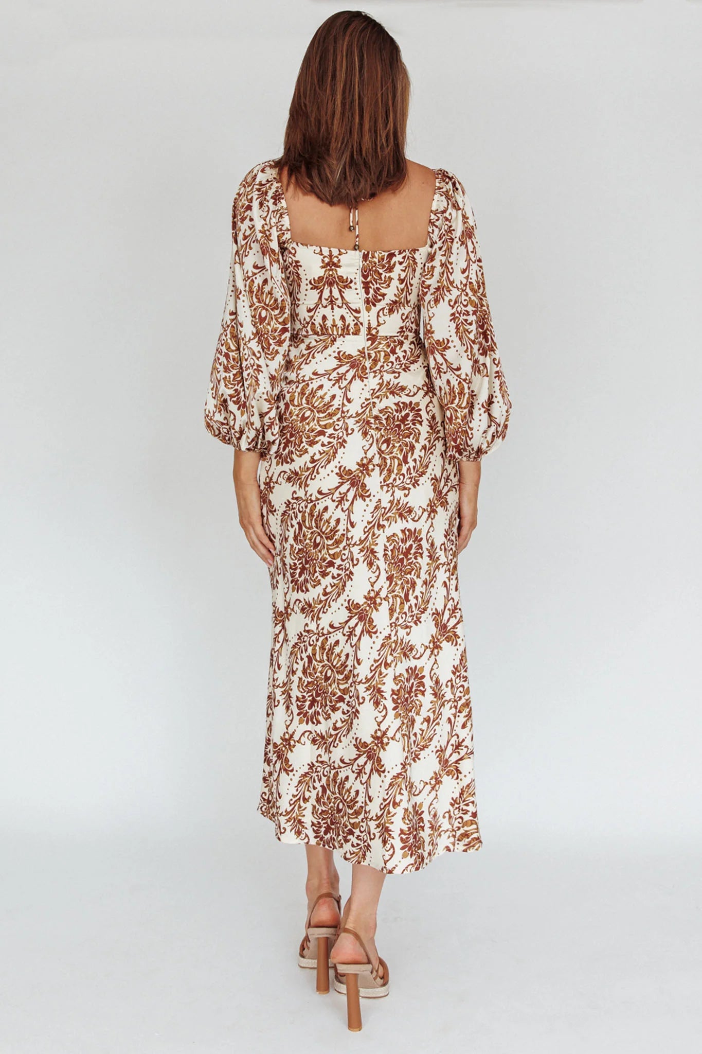Nyree Long Sleeve Maxi Dress Floral Brown