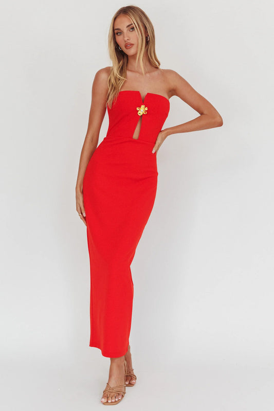 Sonrisa Strapless Cut-Out Maxi Dress Red