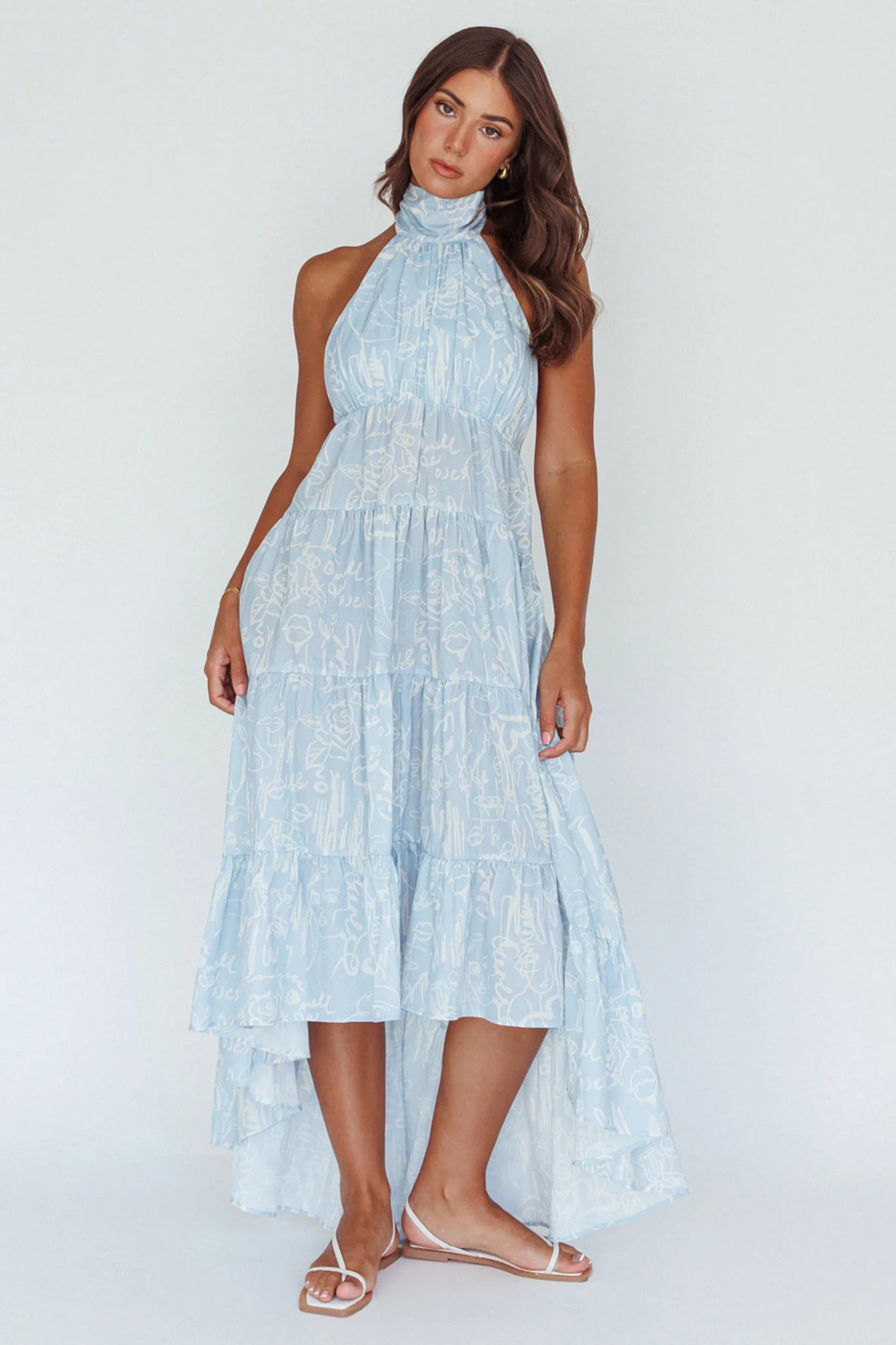 South Haven Halter Midi Dress Floral Blue