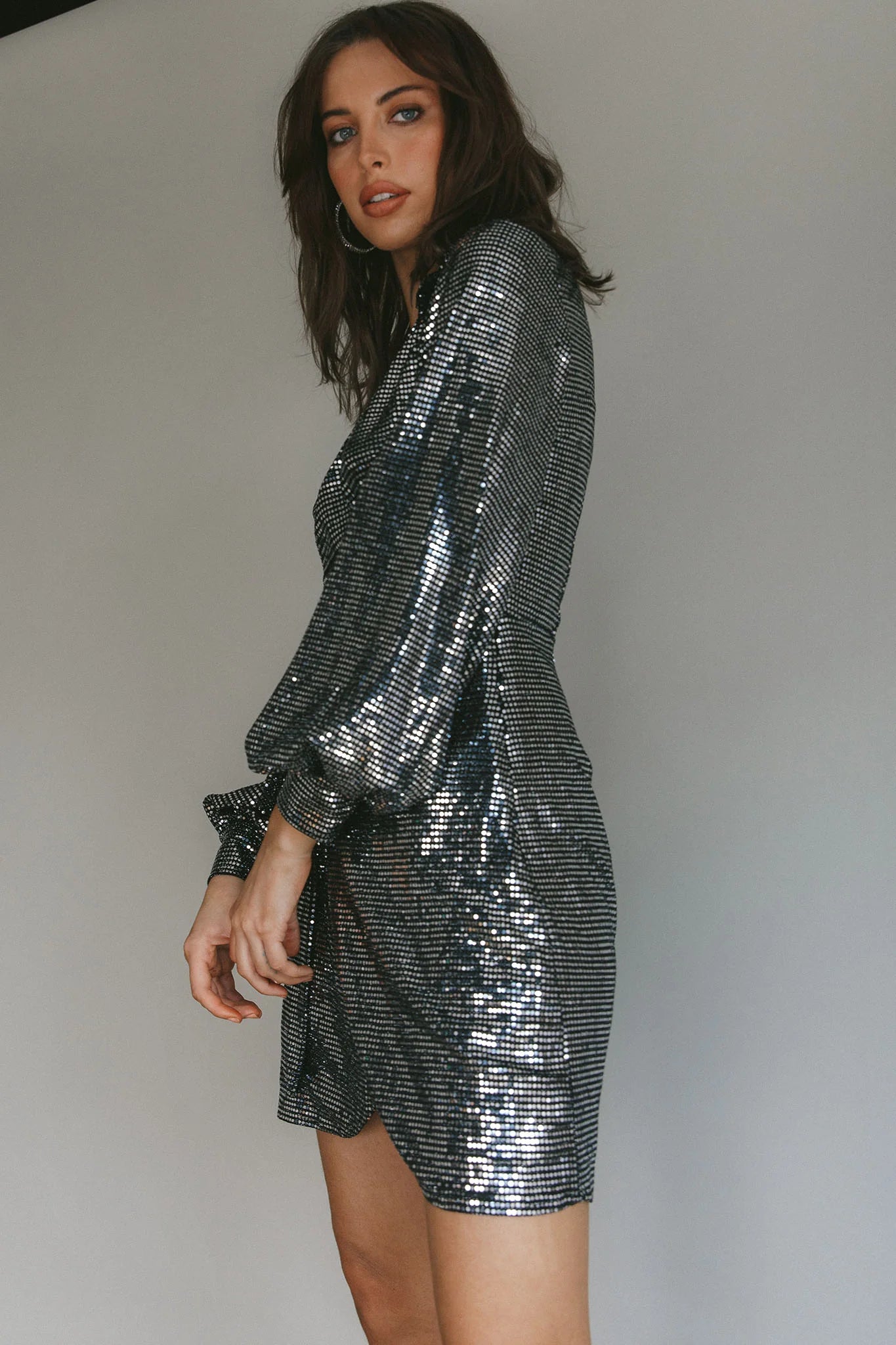 Ruma Faux Wrap Shirt Dress Sequin Metal
