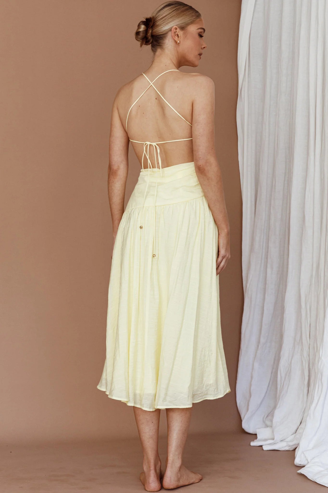 Destination Open Back Midi Dress Lemon