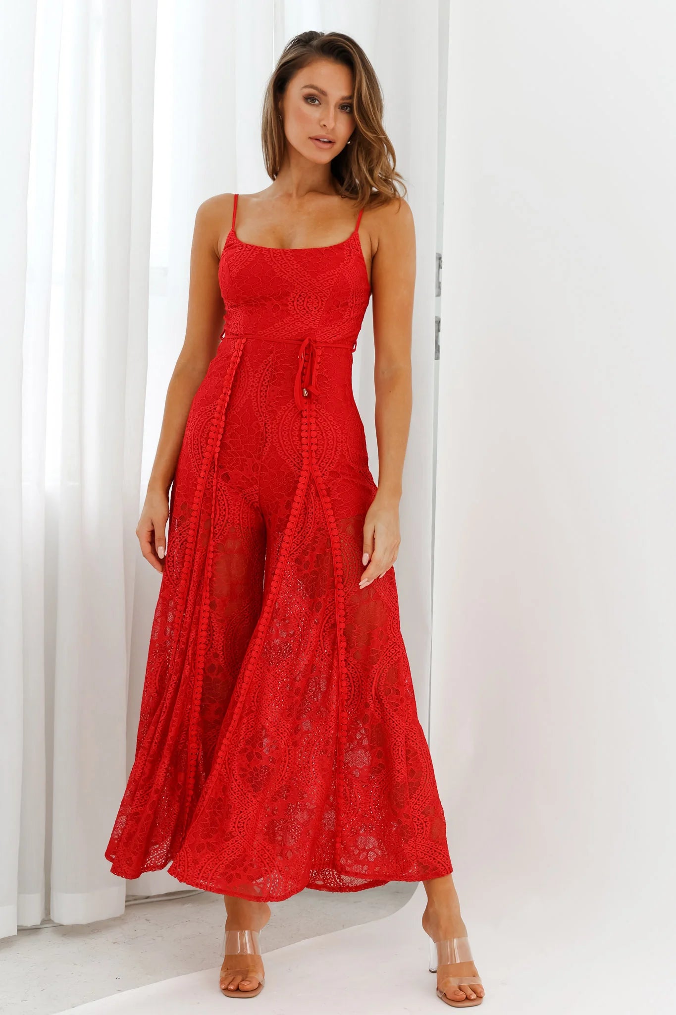 Palm Springs Lace Jumpsuit Red