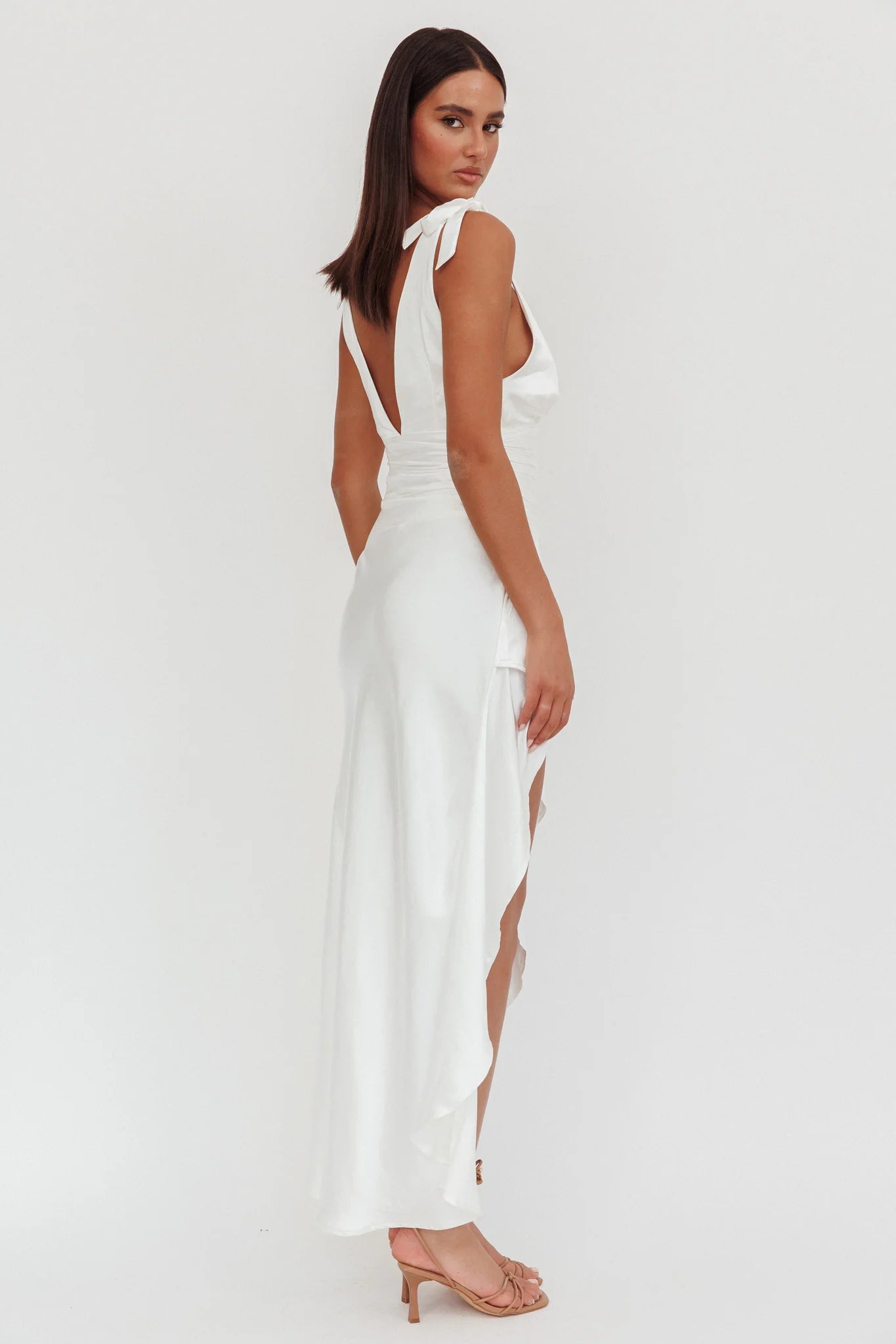 Aquila Tied Shoulder High-Low Hem Dress Oyster