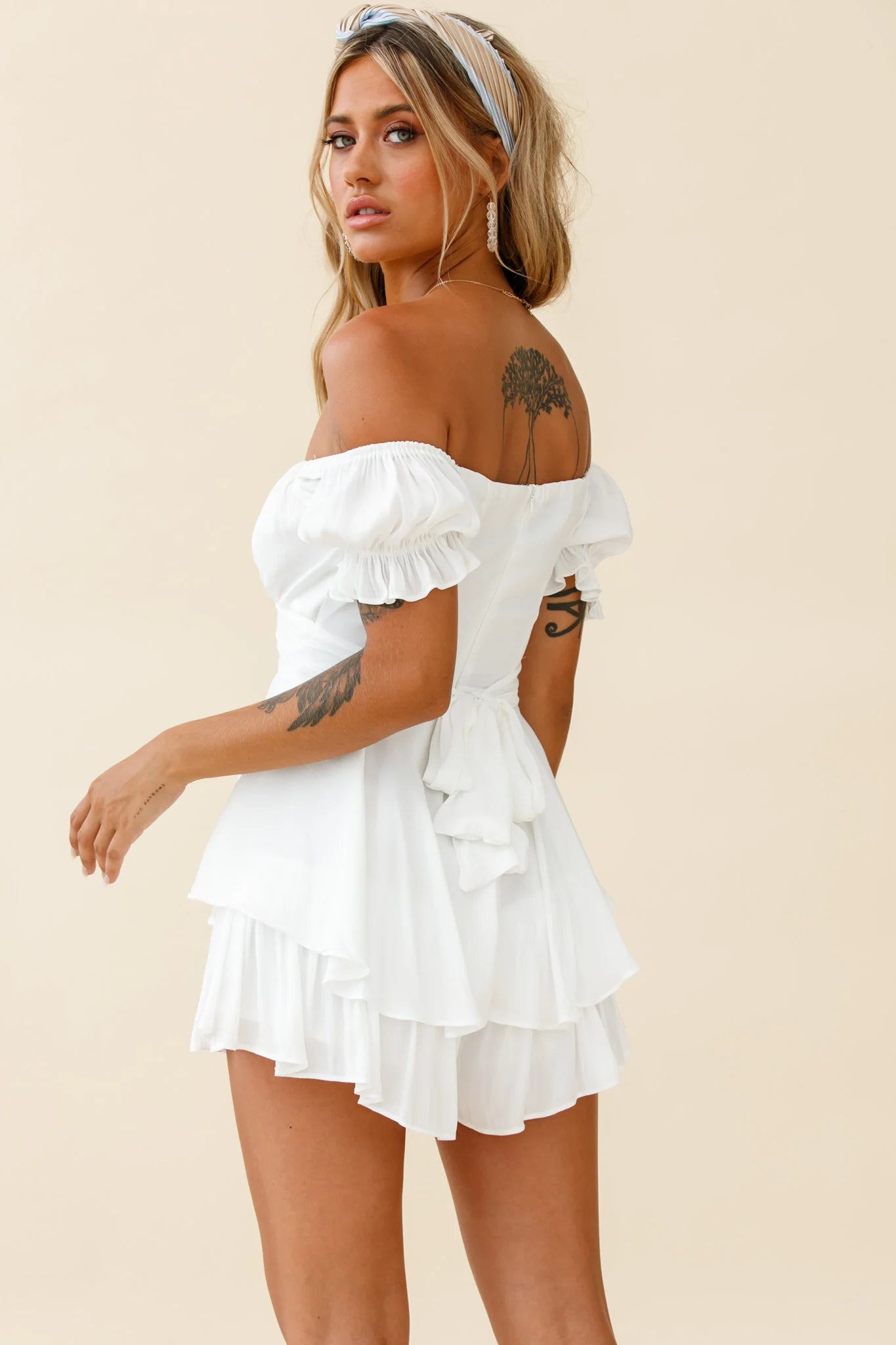Linka Off-Shoulder Tie Back Romper White