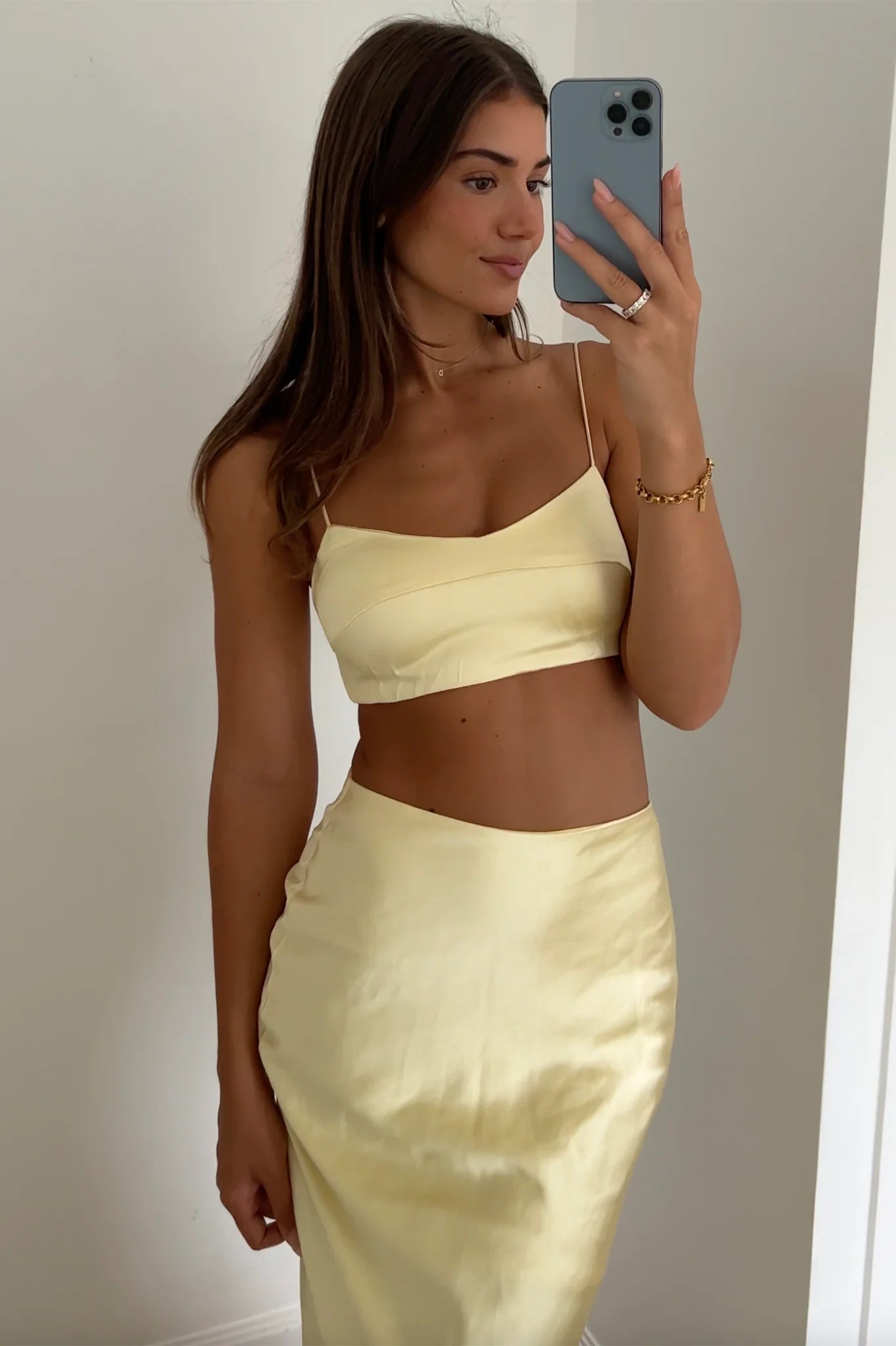 The Moment Satin Maxi Skirt Light Yellow