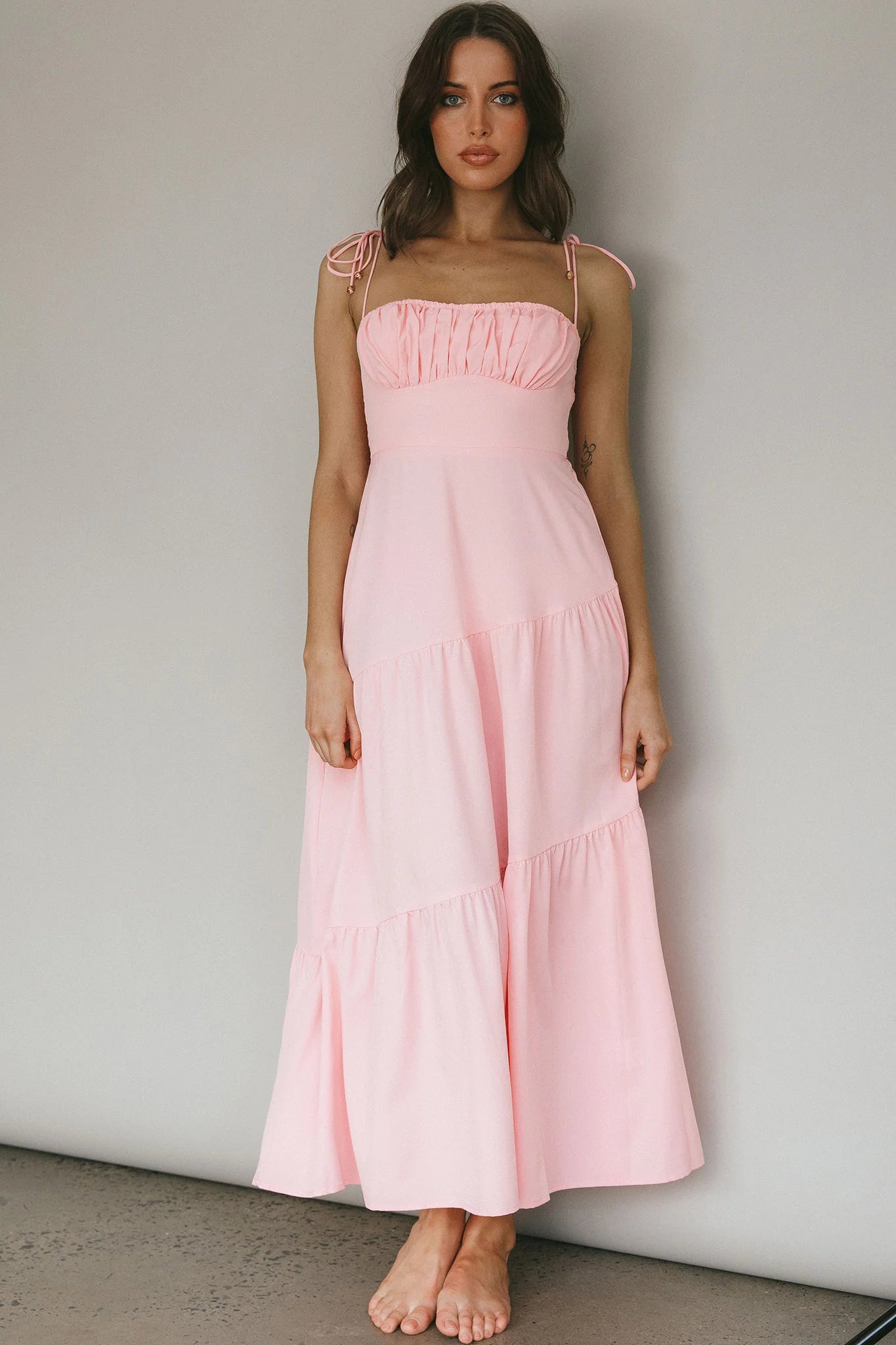 New Light Tied Shoulder Maxi Dress Blush