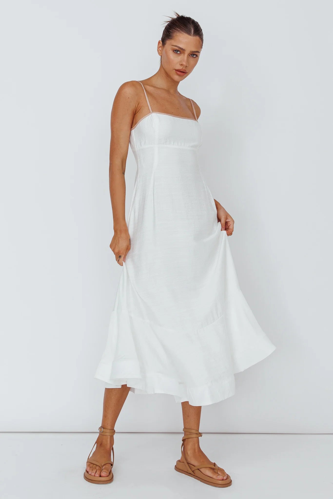Noni Cami Strap Swing Midi Dress White