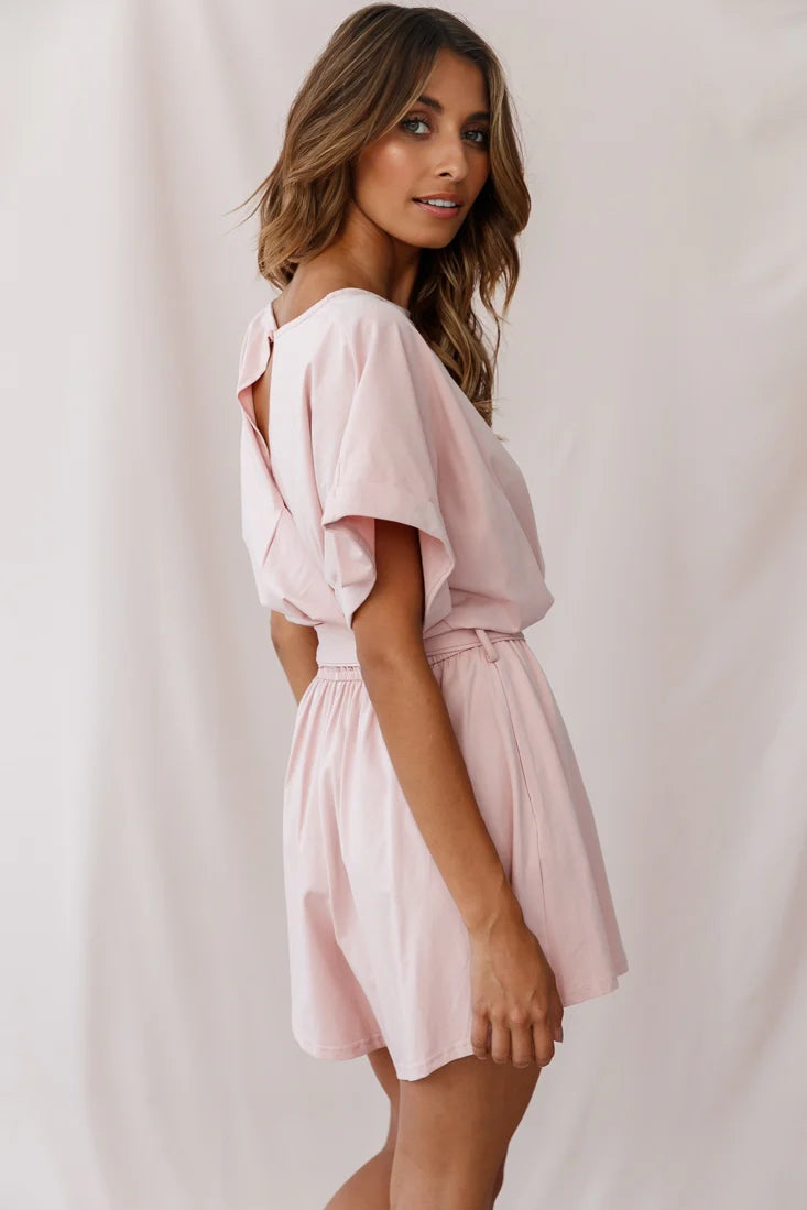 Chelsea Belted T-Shirt Romper Blush