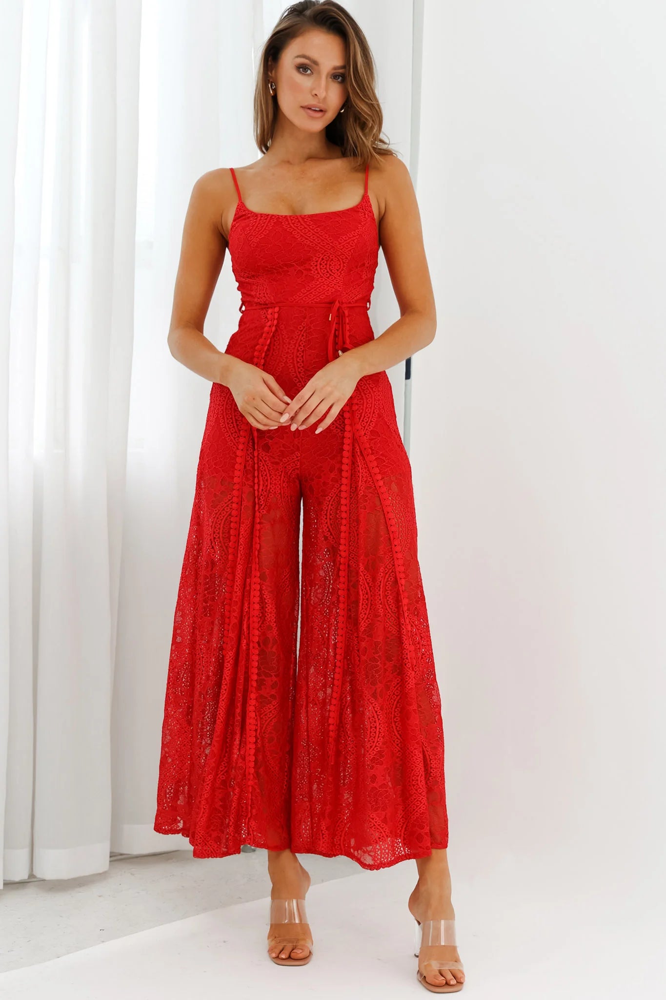 Palm Springs Lace Jumpsuit Red