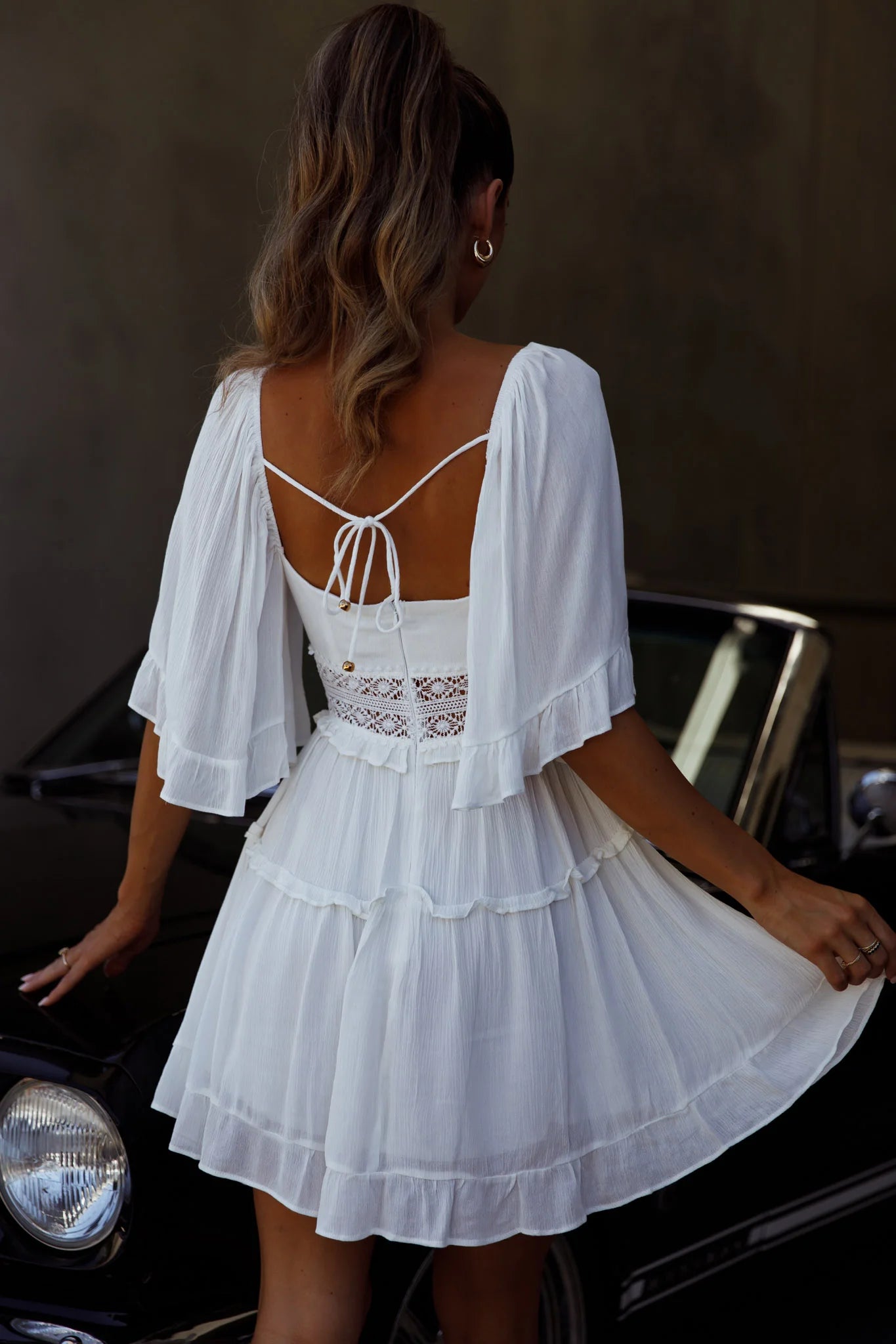 Desert Rose Bell Sleeve Mini Dress White