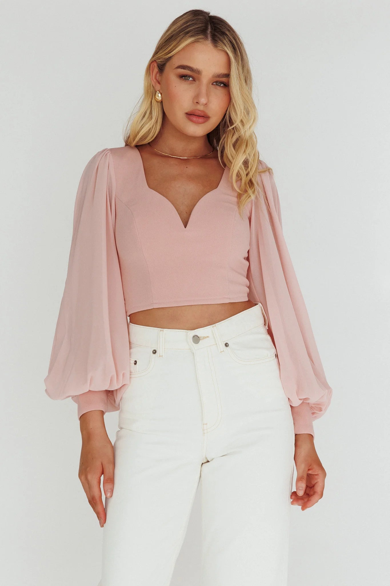Romance Novel Sweetheart Neckline Open Back Top Blush
