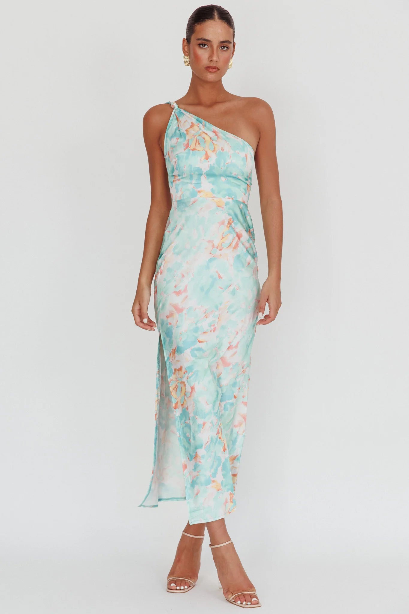 Portland One-Shoulder Maxi Dress Floral Mint