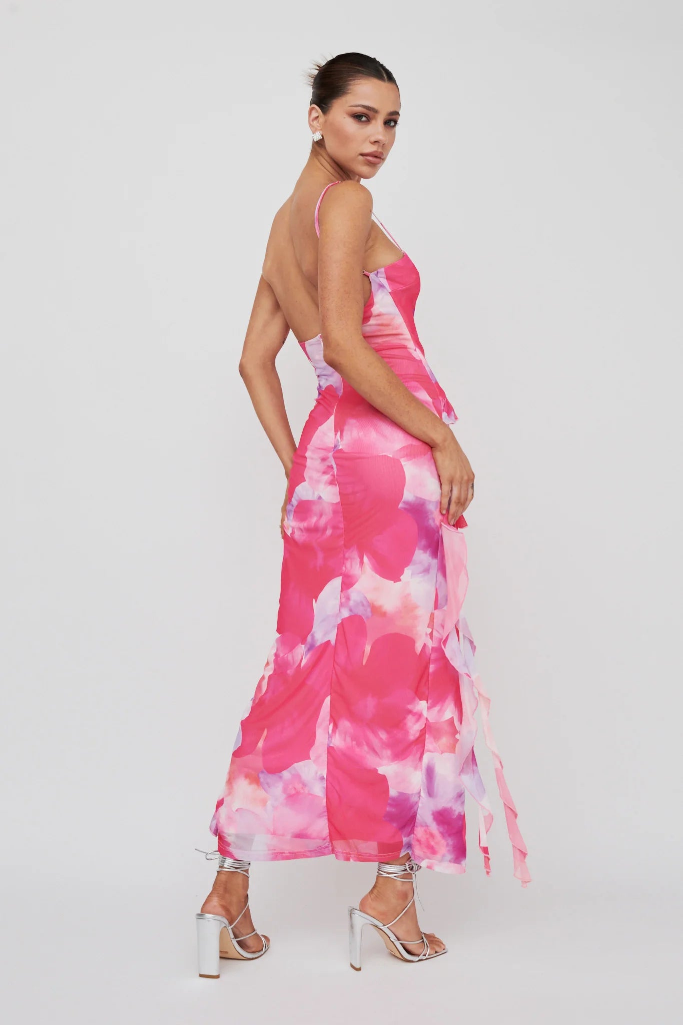 Crush On You Split Ruffle Midi Dress Pink