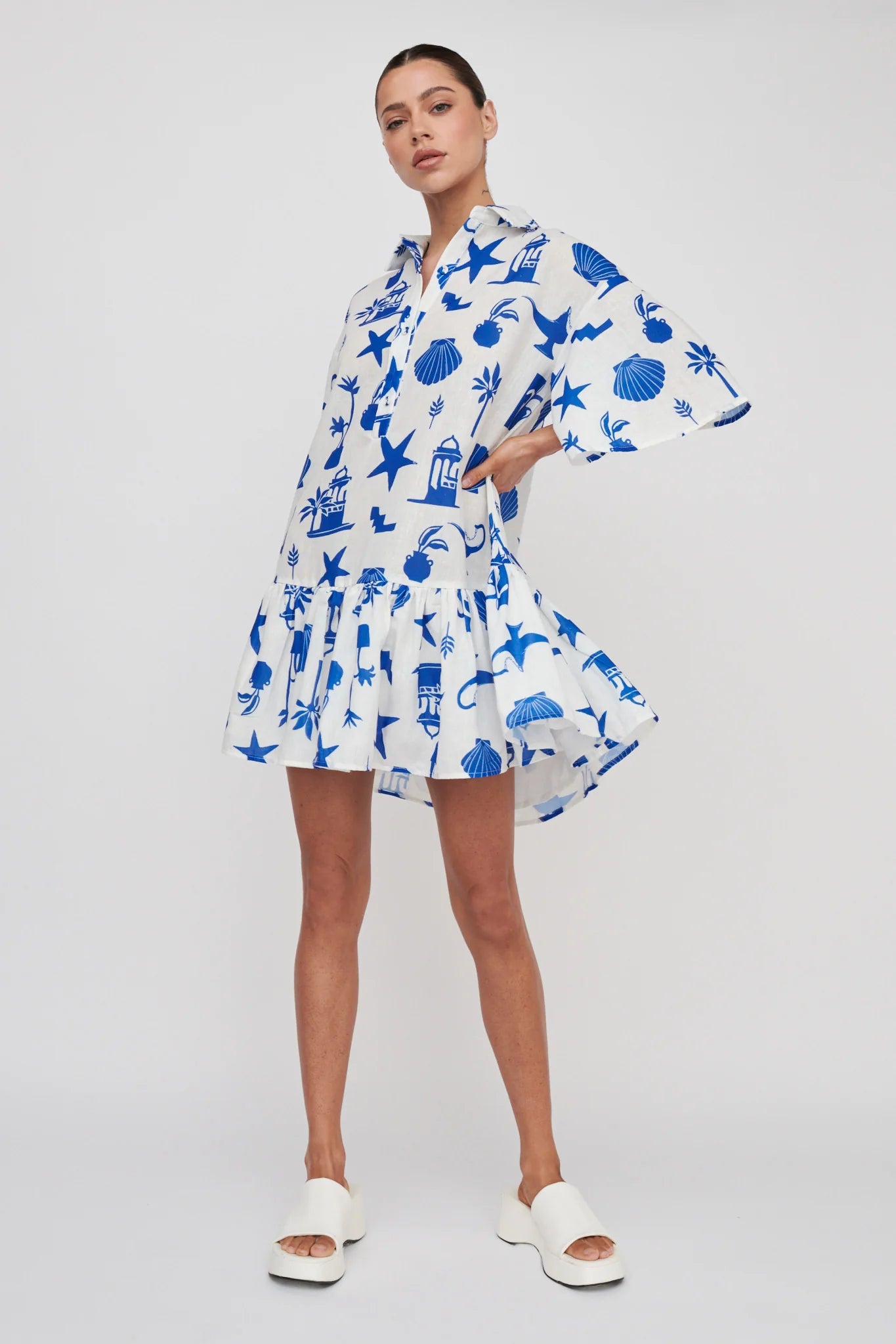 Day Trip Waist Tie Collared Dress Blue