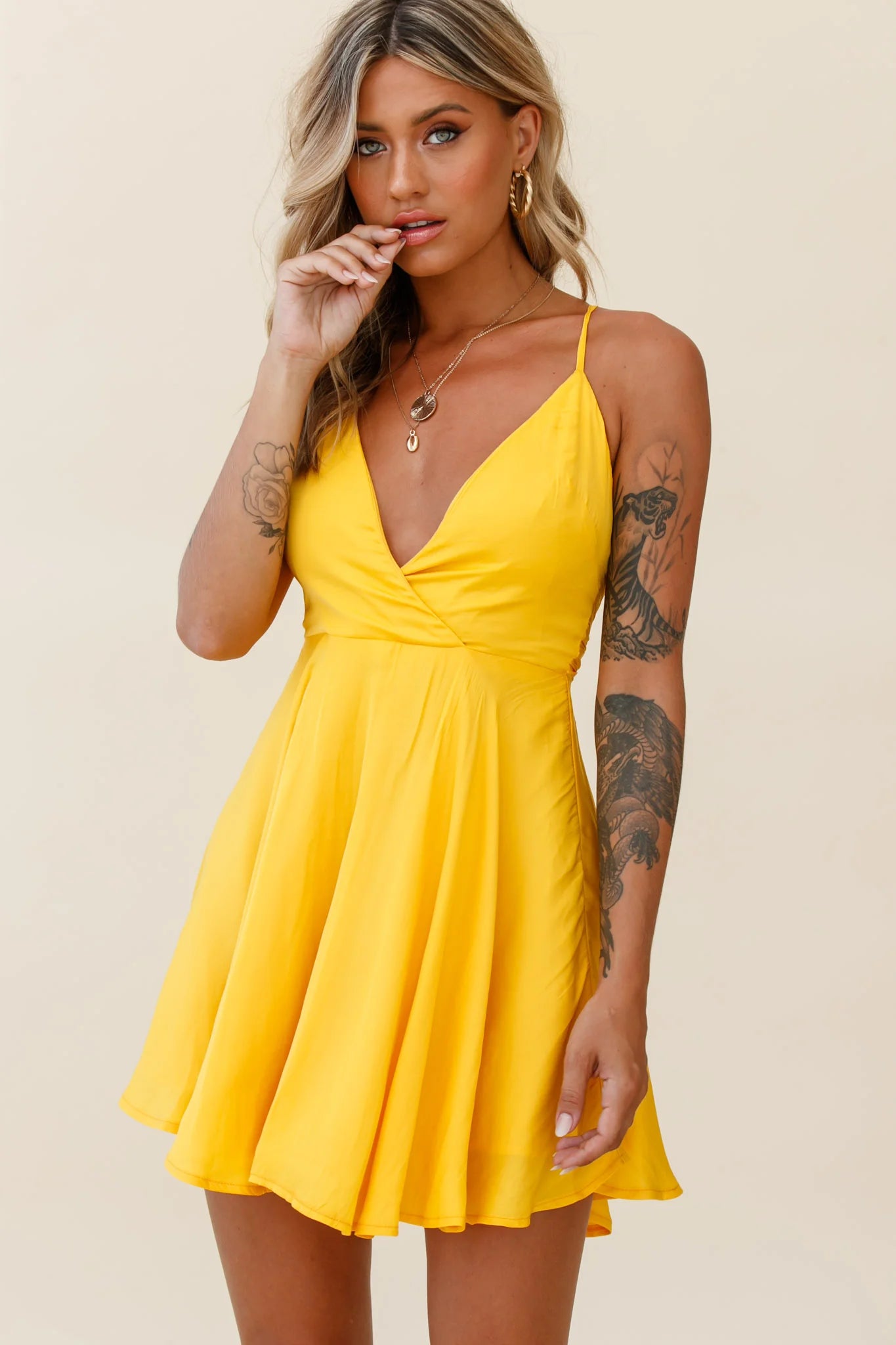 Secret Place Strappy Tie Back Party Dress Yellow
