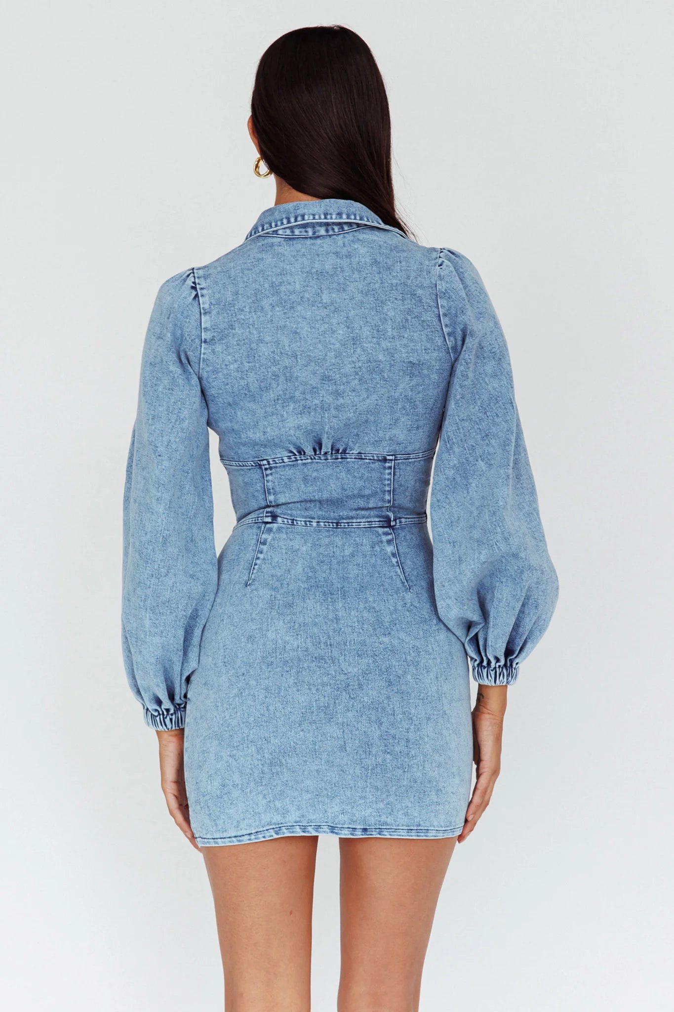 South Beach Long Sleeve Collared Mini Dress Denim